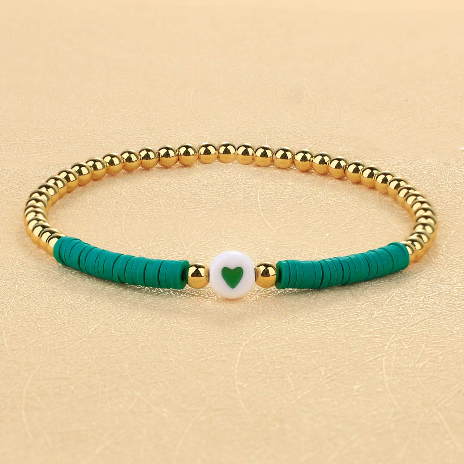 KELITCH Gold Heart Stretch Beaded Charm Bracelet for Women - Elegant Adjustable Jewelry Gift for Valentine's Day, Anniversary & Birthday (Perfect for Everyday Wear & Special Occasions)