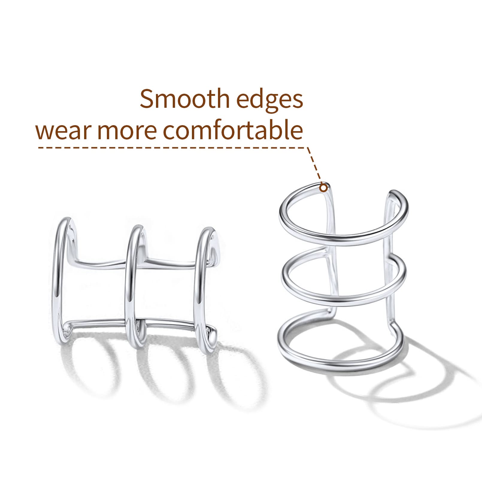 ChicSilver 925 Sterling Silver Non-Piercing Clip-On Cartilage Ear Cuff Earrings for Women - Hypoallergenic Fashion Jewelry Gift (with Gift Box) | Perfect for Parties, Weddings & Everyday Wear