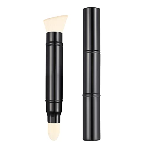 Falliny Double-Ended Retractable Makeup Brushes Set - Angled Foundation & Concealer Brush with Protective Cap for Blush, Bronzer, Buffing & Highlighter | Portable Travel Makeup Tools for Flawless Powder Cosmetics Application | Perfect for On-The-Go Touchups & Professional Makeup Kits