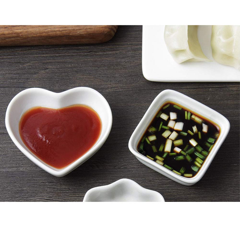 Ceramic Heart-Shaped Sauce Dish Set of 4 - Mini Seasoning Bowls for Sushi, Appetizers & Dipping - Perfect for Weddings, Valentine's Gifts & Romantic Dining - Elegant White Serving Saucers