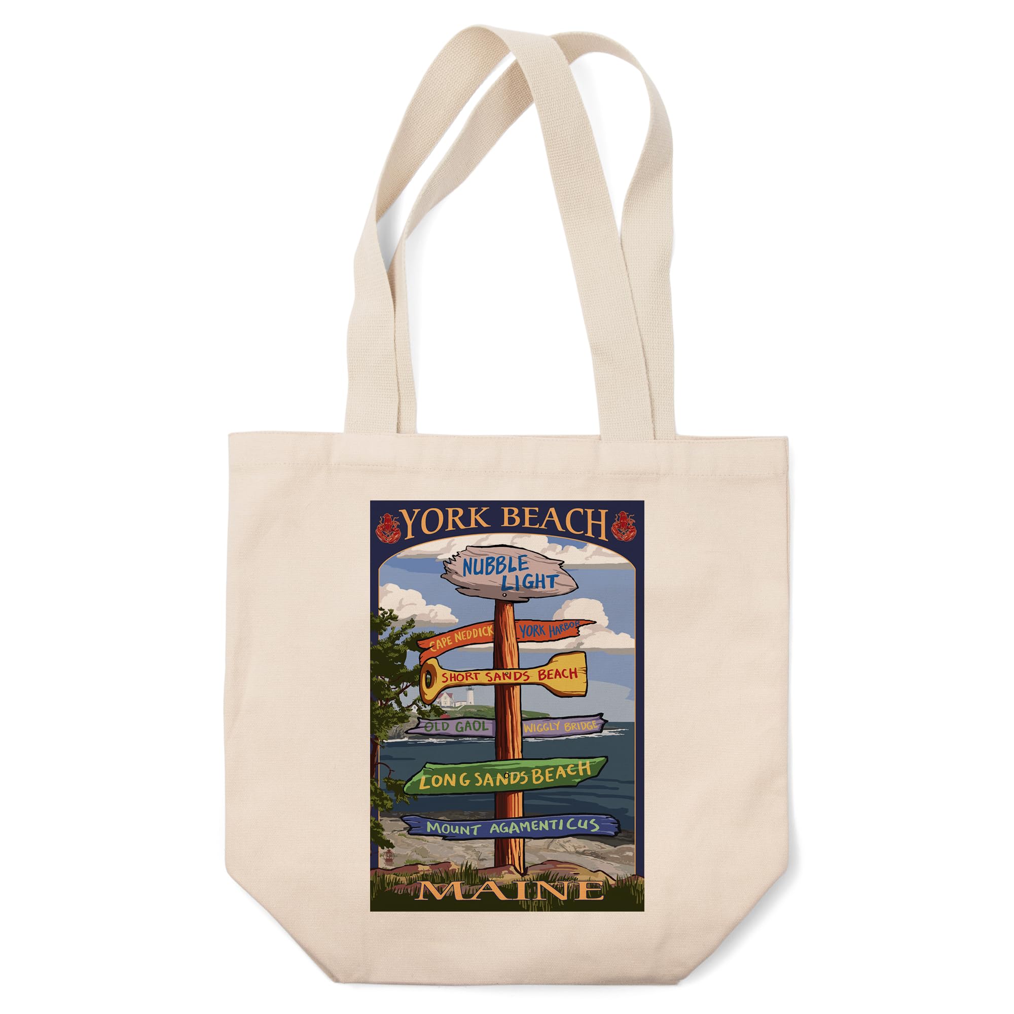 York Beach Maine Destinations Sign - 100% Cotton Canvas Reusable Tote Bag for Shopping, Beach & Travel | Lantern Press