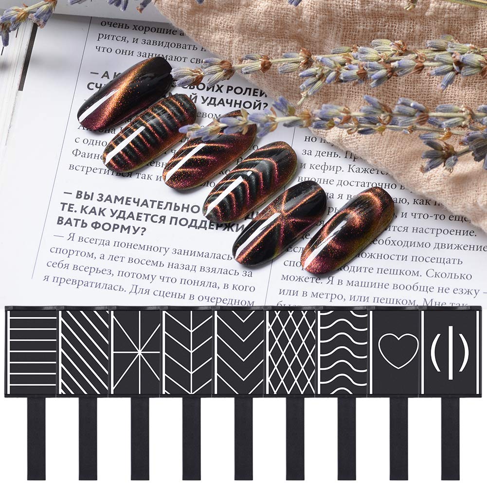 11-Piece Nail Magnet Tool Kit for Cat Eye Gel Polish - Magnetic Plate, Pen & Wand for DIY 3D Magnetic Nail Art | Perfect for Salon, Home Manicures & Nail Design Enthusiasts