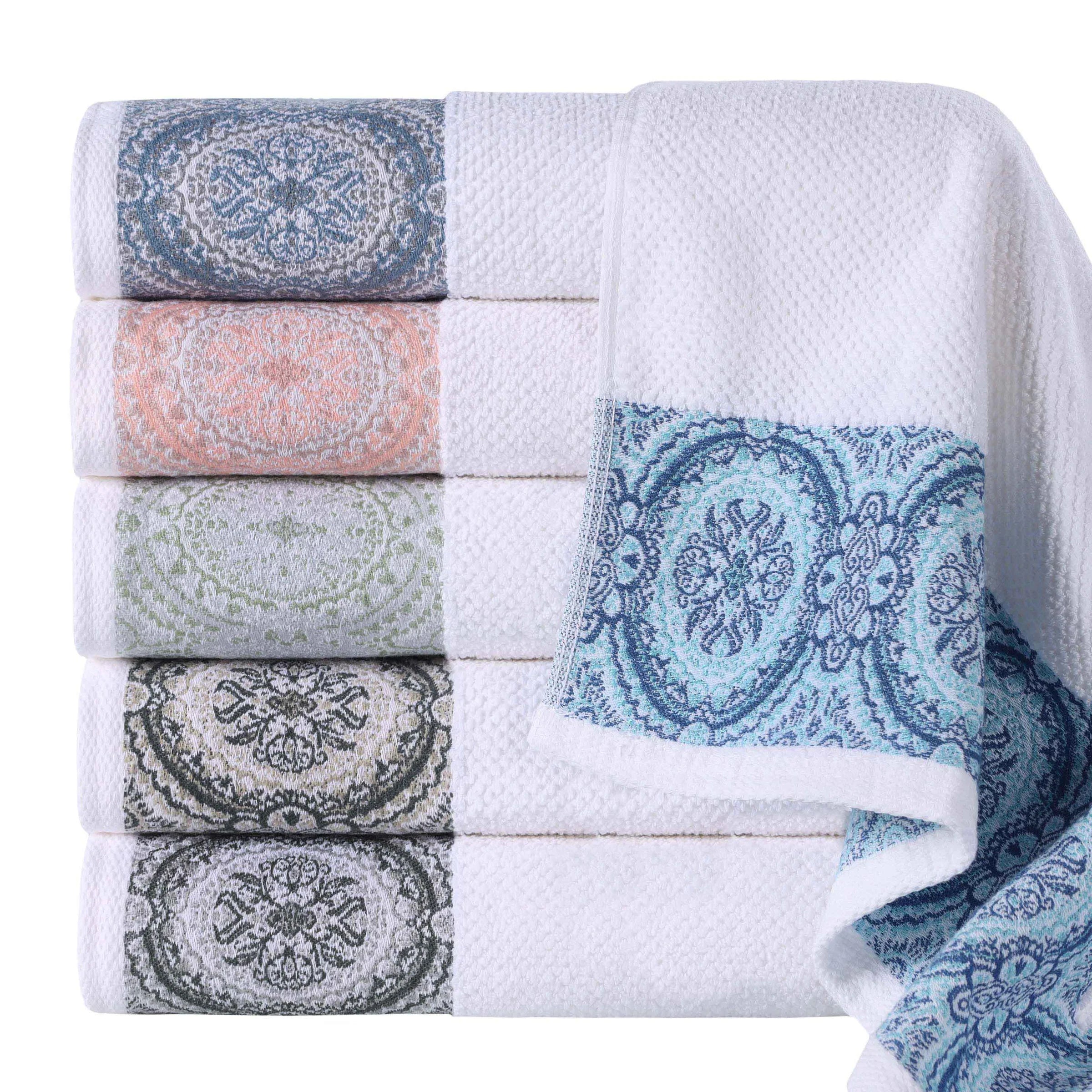 Premium Medallion Cotton Jacquard Textured 3-Piece Bath Towel Set - Soft & Absorbent Luxury Towels for Spa, Bathroom & Guest Use