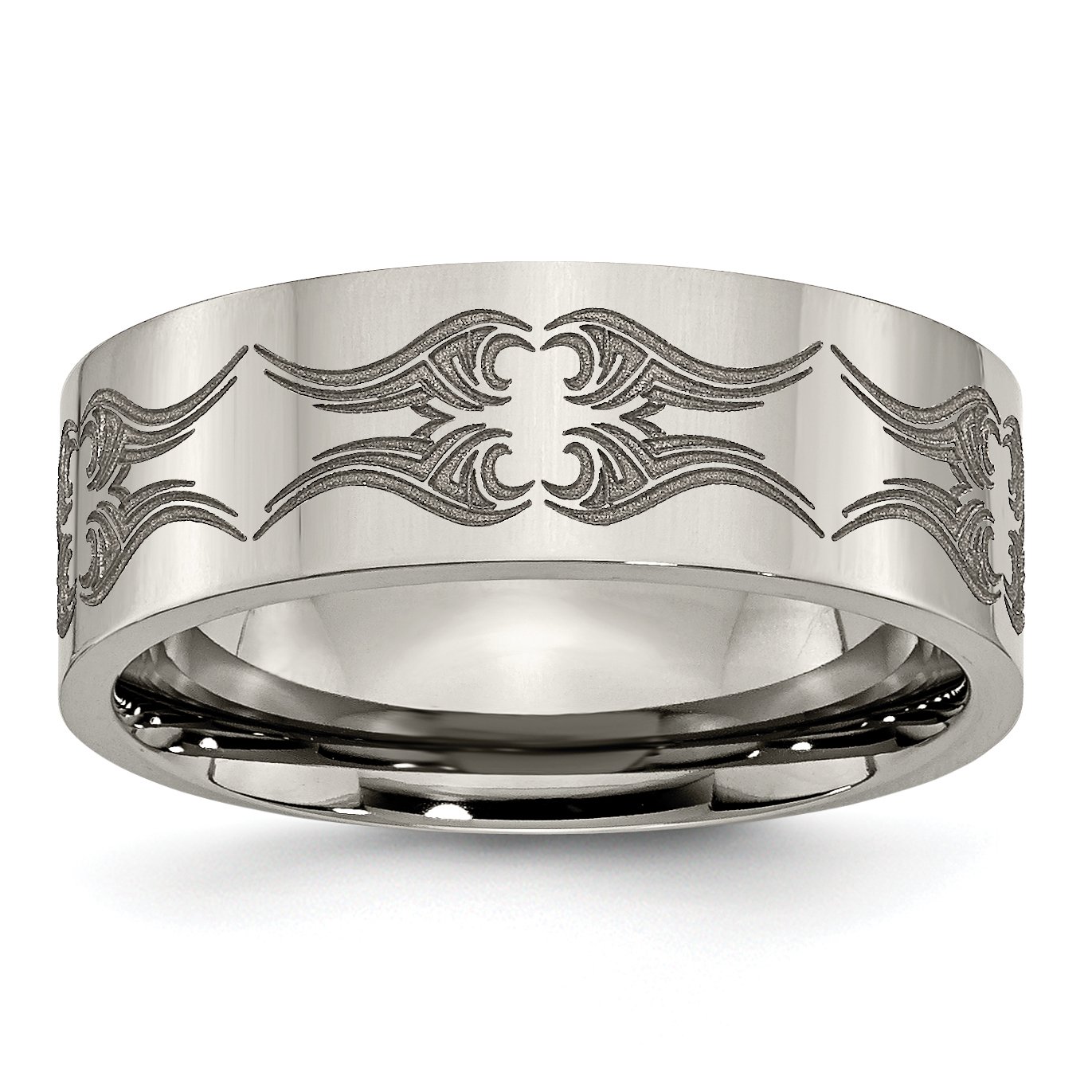 Men's Titanium Wedding Band Ring - 8mm Flat Polished Laser Engraved Design - Durable & Comfortable for Everyday Wear, Anniversary Gifts, and Special Occasions