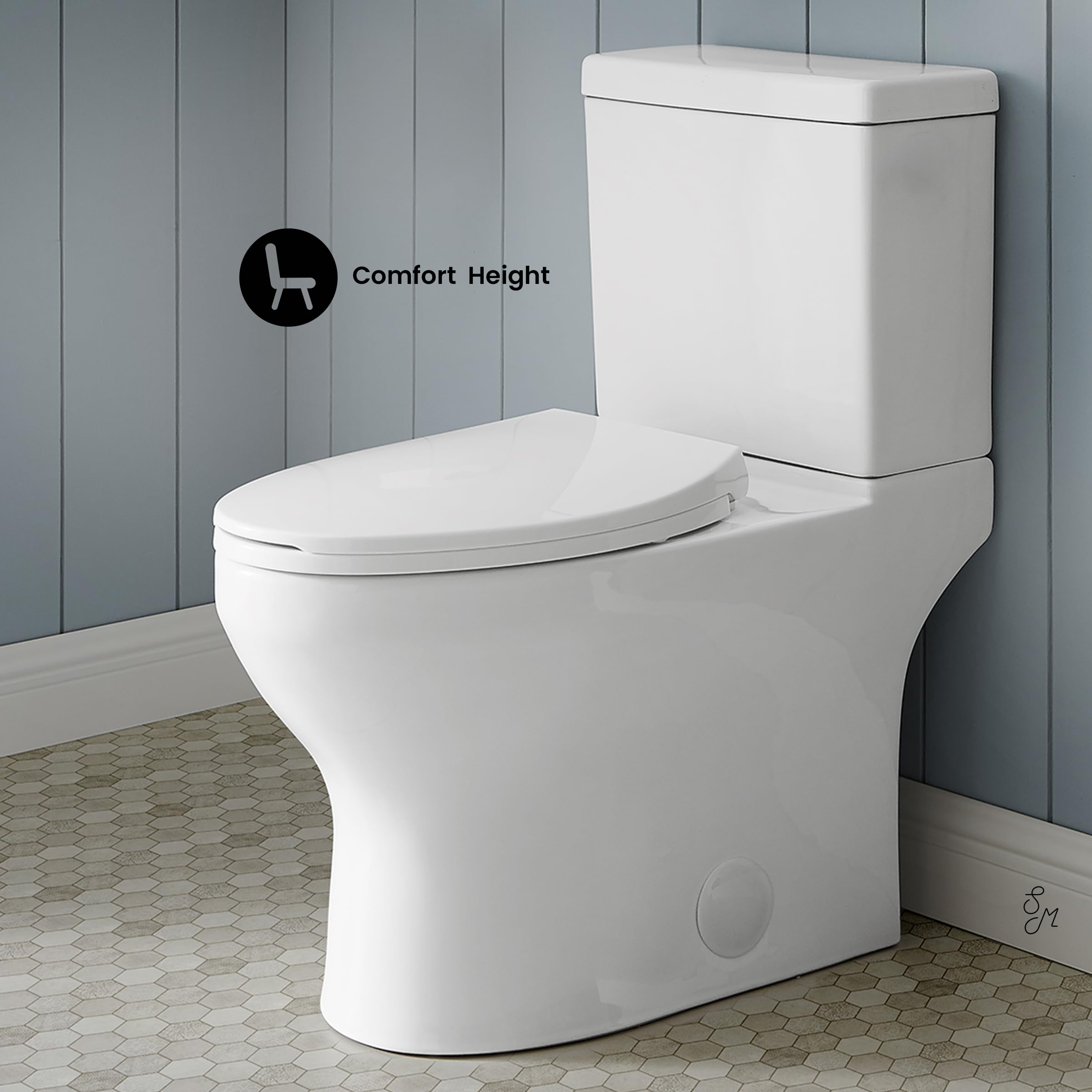 Swiss Madison Well Made Forever Classe Two-Piece Elongated Left Side Flush Handle Toilet 1.28 GPF - Modern Water-Efficient Bathroom Solution for Homes & Commercial Spaces