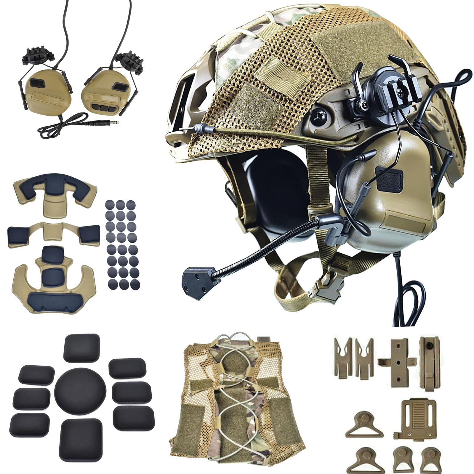 Tactical Airsoft Fast Helmet Set with Military Headset & Cover - Adjustable Memory Foam Padding for Adults & Teens | Perfect for Paintball, Airsoft & Outdoor Combat Training