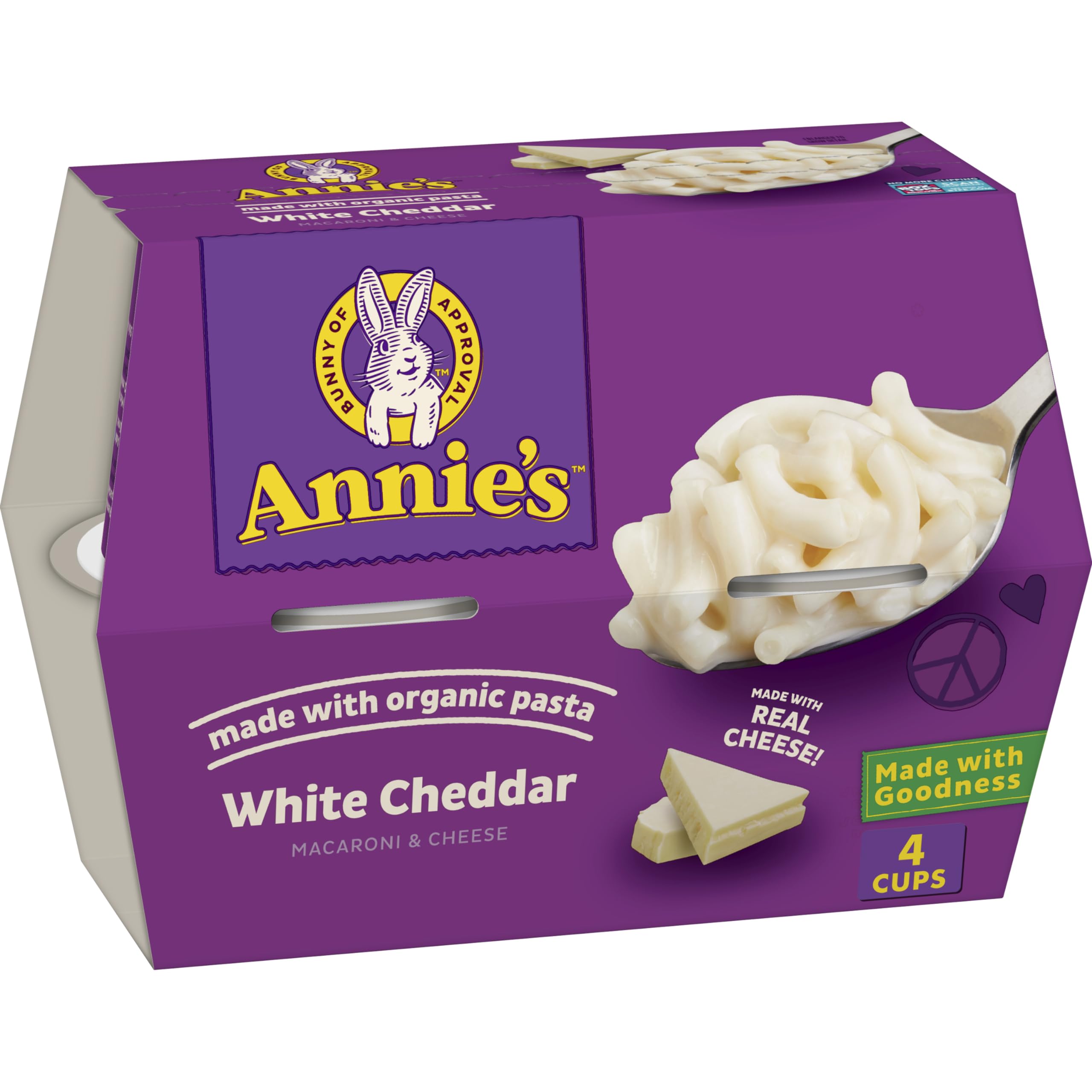 Organic White Cheddar Microwave Mac and Cheese | Annie's Real Cheese Pasta | Quick Dinner Side & Snack | 4 Cups (8.04 oz) | Perfect for Busy Weeknights, Kids Lunches & Comfort Food Cravings