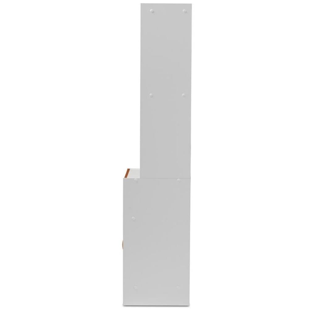 BOWERY HILL Modern White and Cherry Kitchen Pantry Cabinet with Hutch & Storage Drawer - Perfect for Small Space Organization, Farmhouse Decor, and Kitchen Storage Solutions
