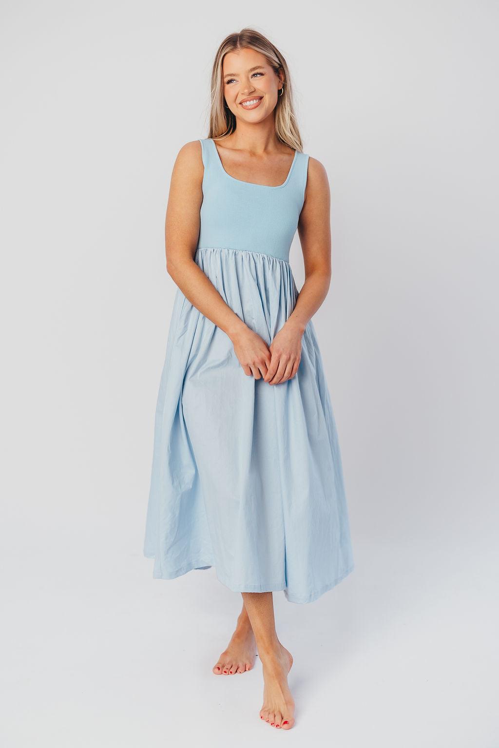 Addie Tank Midi Dress - Flowy Blue Summer Dress for Women | Perfect for Beach Vacations, Brunch Dates & Casual Outings