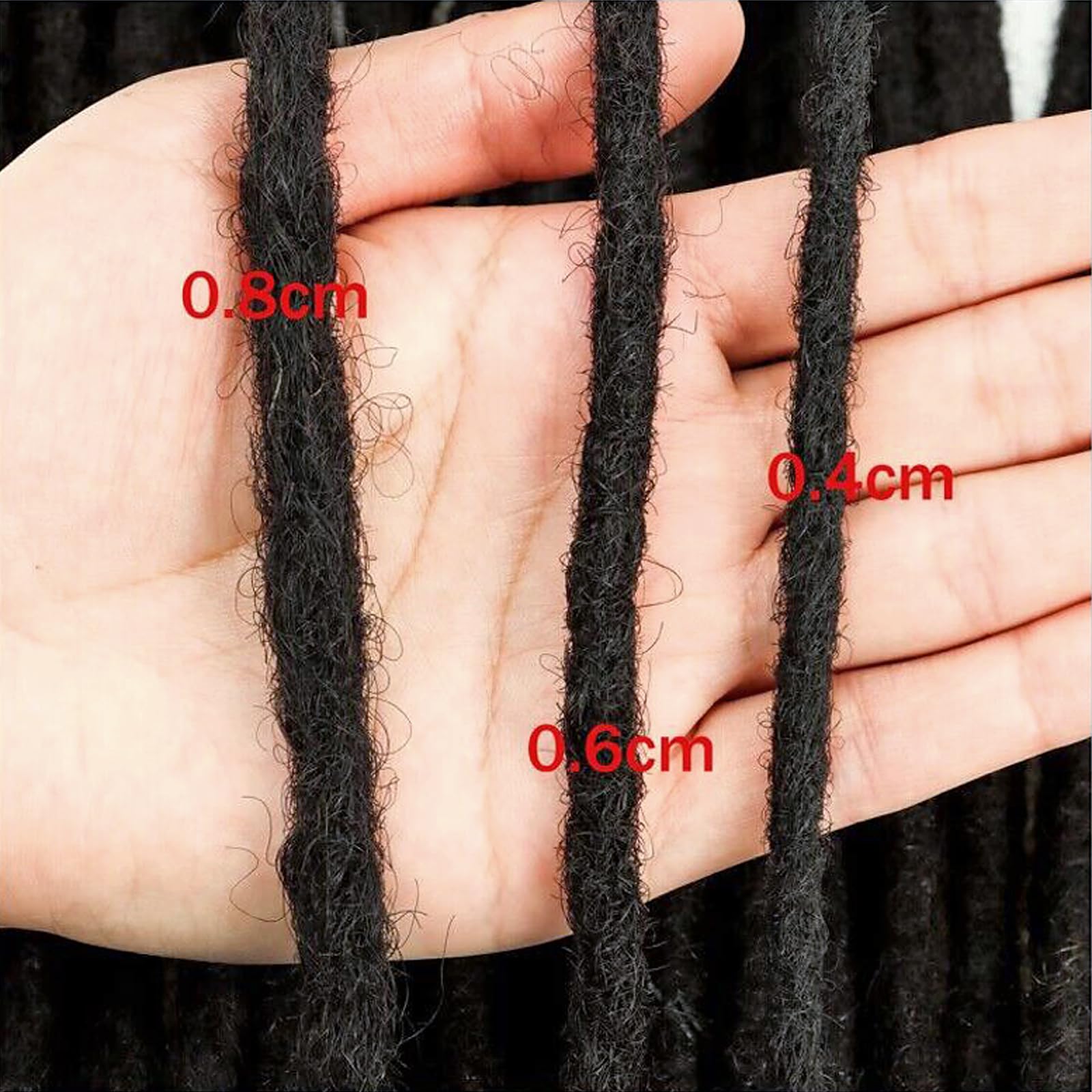 60 Strands Permanent Loc Extensions Human Hair - 0.4cm Width 8 Inch Full Handmade Dreadlocks - Soft Natural Black Dreads for Men, Women & Kids - Dyeable, Bleachable & Curlable - Perfect for Protective Styling, Cosplay & Everyday Wear