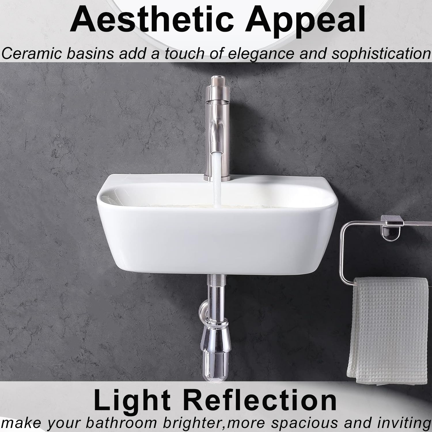 Friho Small Wall Mount Bathroom Sink - Modern White Porcelain Ceramic Vessel Vanity for Powder Room, Guest Bath & Tiny Homes - Space-Saving Compact Lavatory Design