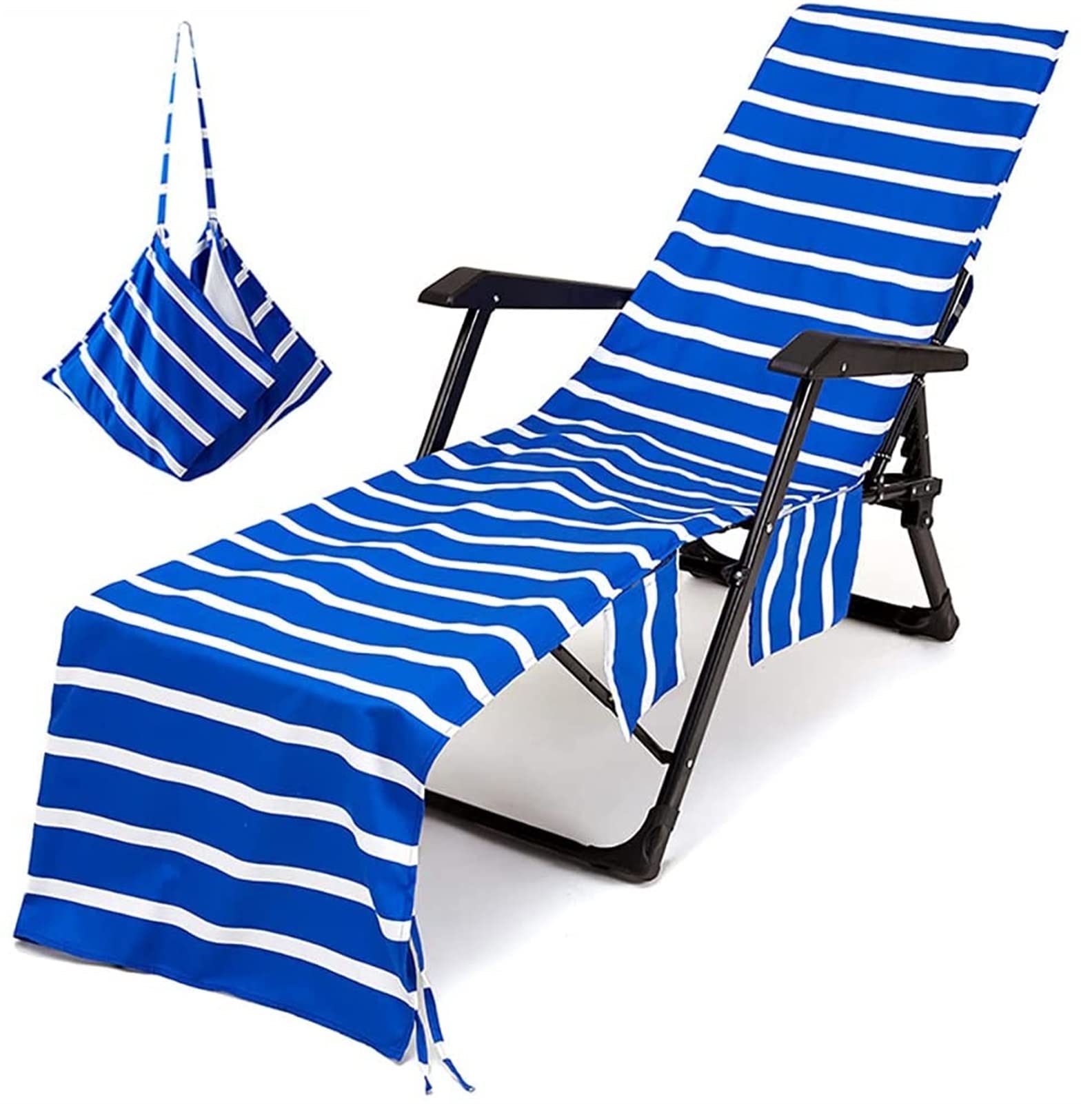 Premium Microfiber Beach Chair Towel with Fitted Top Pocket - Non-Slip Striped Lounge Towel for Pool, Sunbathing & Outdoor Relaxation (84x29 inches) | Perfect for Beach, Garden & Swimming Pool Use | Color Option A