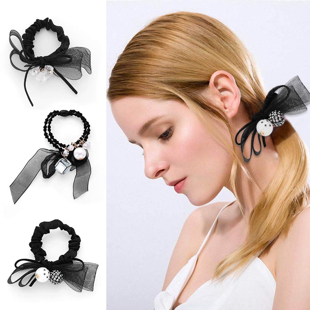Bartosi Bow Hair Ties - 3 Pack Cute Scrunchies & Ponytail Holders for Women & Girls | Fashion Hair Accessories with Bow Design | Perfect for School, Work, Parties & Everyday Use