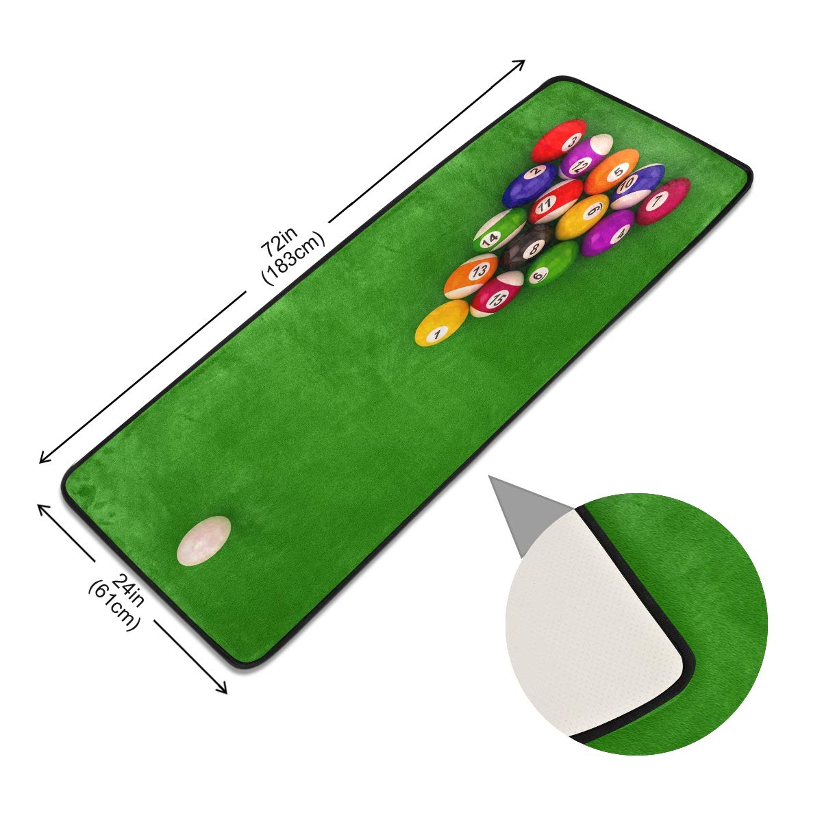 ALAZA Billiard Ball Green Sport Collection Area Rug - Non-Slip 2' x 6' Indoor Mat for Living Room, Bedroom, Kitchen | Perfect for Game Rooms, Man Caves & Sports Themed Decor