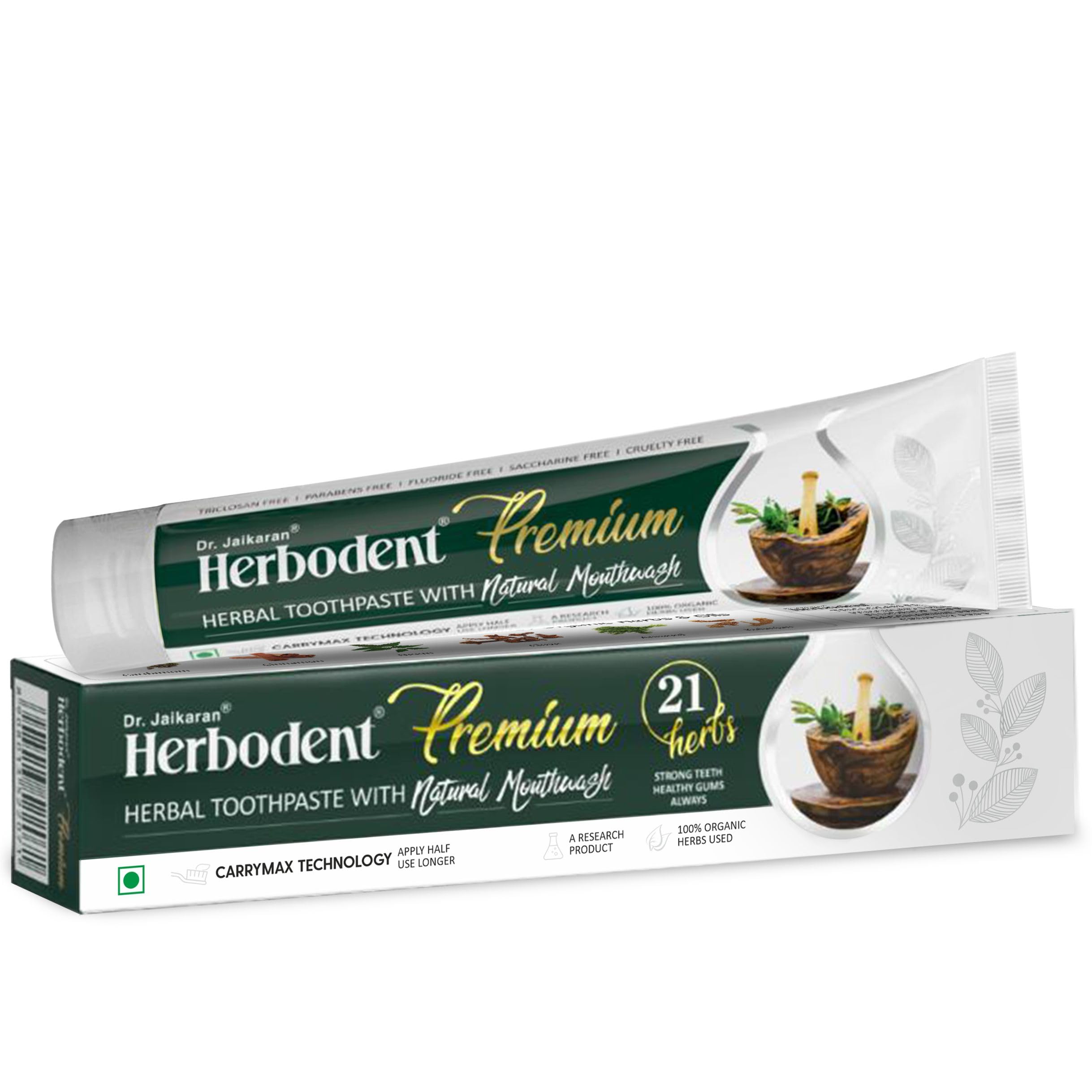 Herbodent® Premium Herbal Toothpaste - 5.82 Oz (Pack of 1) | Natural Toothpaste with 21 Herbs for Strong Teeth & Healthy Gums | Neem, Clove, Cinnamon & Cardamom | Fluoride-Free, Paraben-Free, Saccharin-Free | Ideal for Daily Oral Care & Sensitive Teeth