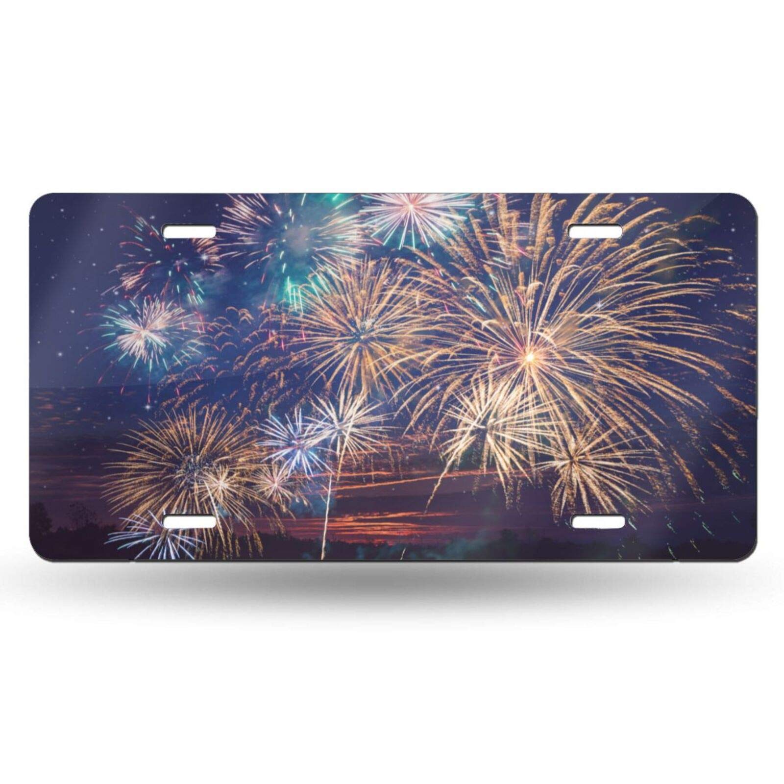 Colorful Fireworks Decorative Aluminum Vanity License Plate - 6x12 Inch Novelty Car Front Tag for Men, Women, Boys & Girls | Perfect for Customizing Vehicles, Gifts & Themed Parties