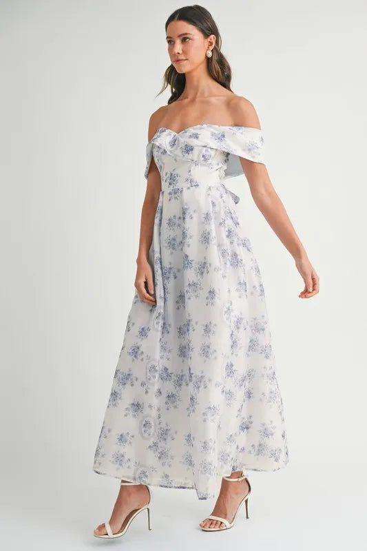 Floral Print Off Shoulder Maxi Summer Dress - Women's Boho Beach Dress for Vacation, Party & Outdoor Events