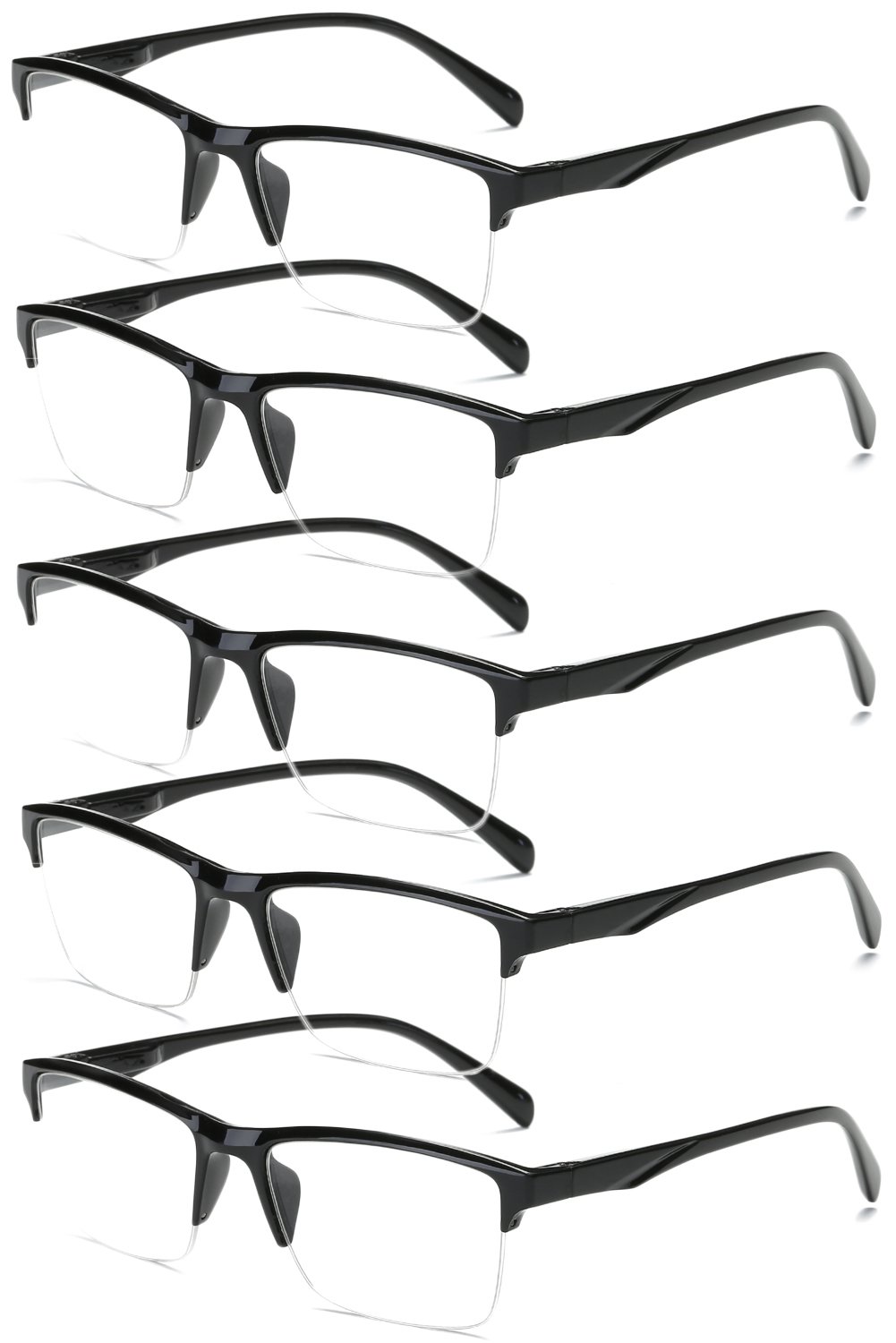 VEVESMUNDO Rectangle Semi-Rimless Reading Glasses for Men & Women - Modern Oversized Eyeglass Frames for Computer Work, Reading Books & Office Use