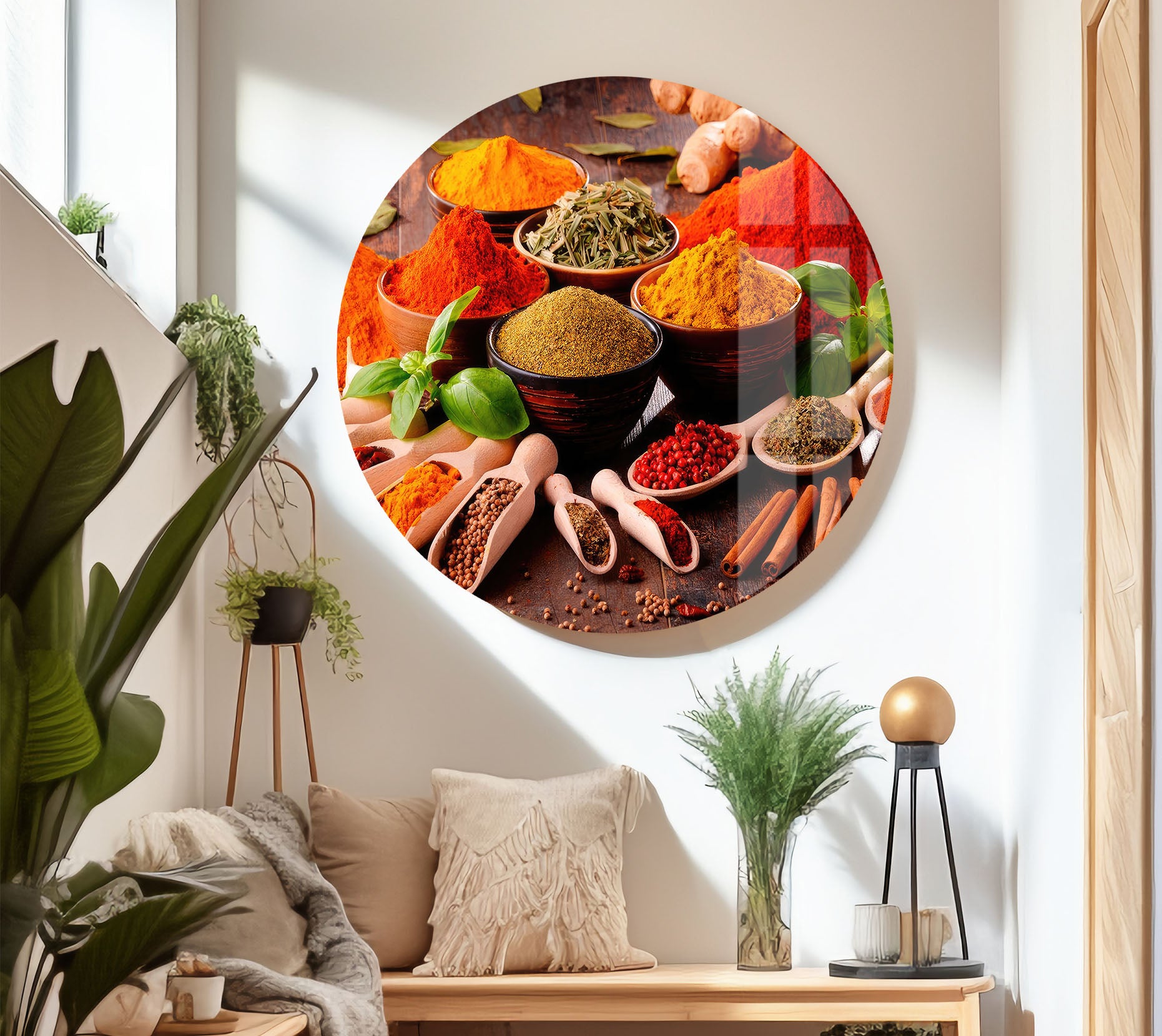 Vibrant Spice Market Glass Wall Art - Exotic Culinary Herb Print Decor for Kitchen, Dining Room & Restaurant Decorations