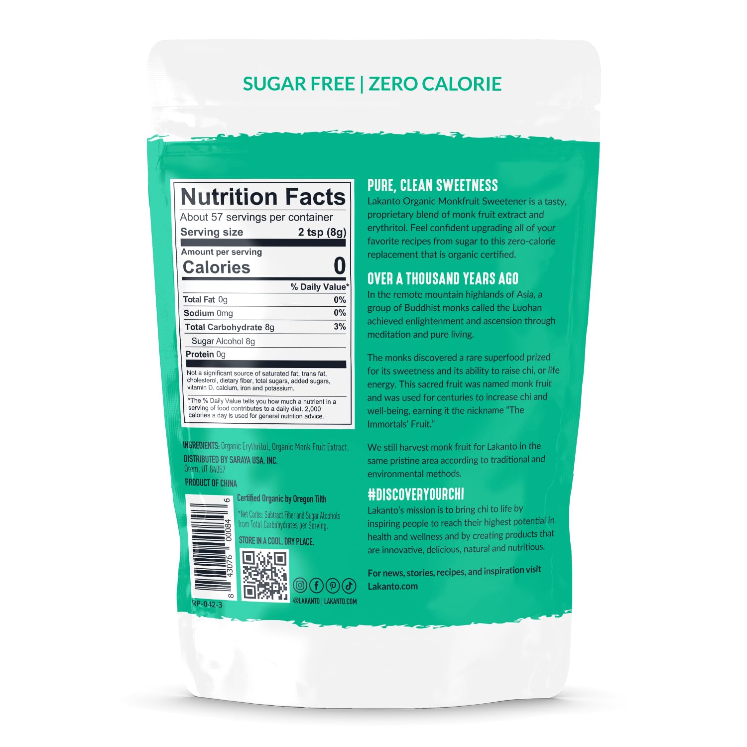 **Organic Monk Fruit Sweetener with Erythritol - Zero Calorie, Keto-Friendly Sugar Substitute, 1 lb - Perfect for Baking, Coffee & Low-Carb Diets**