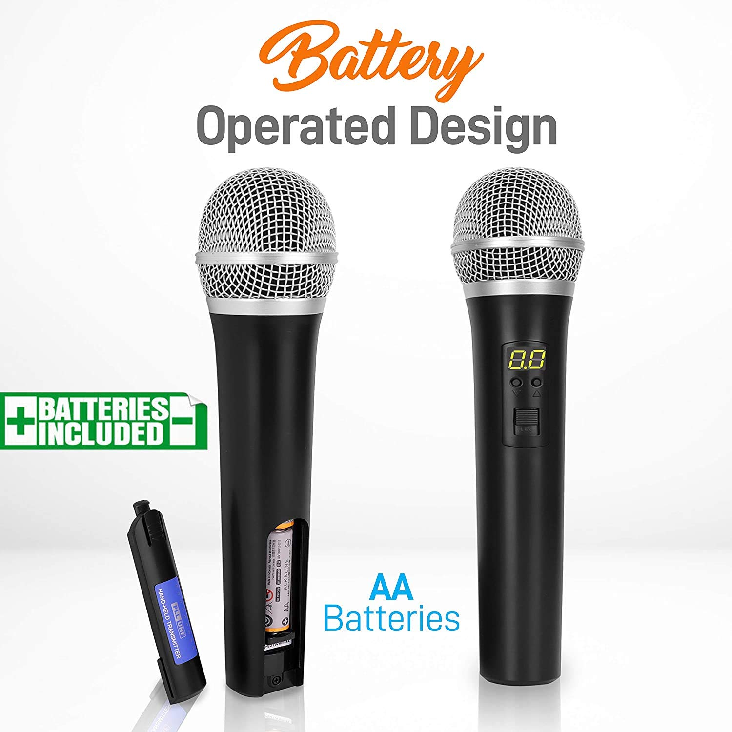 Pyle Professional Wireless Handheld Microphone System - Dual UHF Band Wireless Mic with 2 Handheld Mics, 8 Selectable Frequencies, Independent Volume Control | Ideal for Karaoke, Live Performances, Public Speaking & Events
