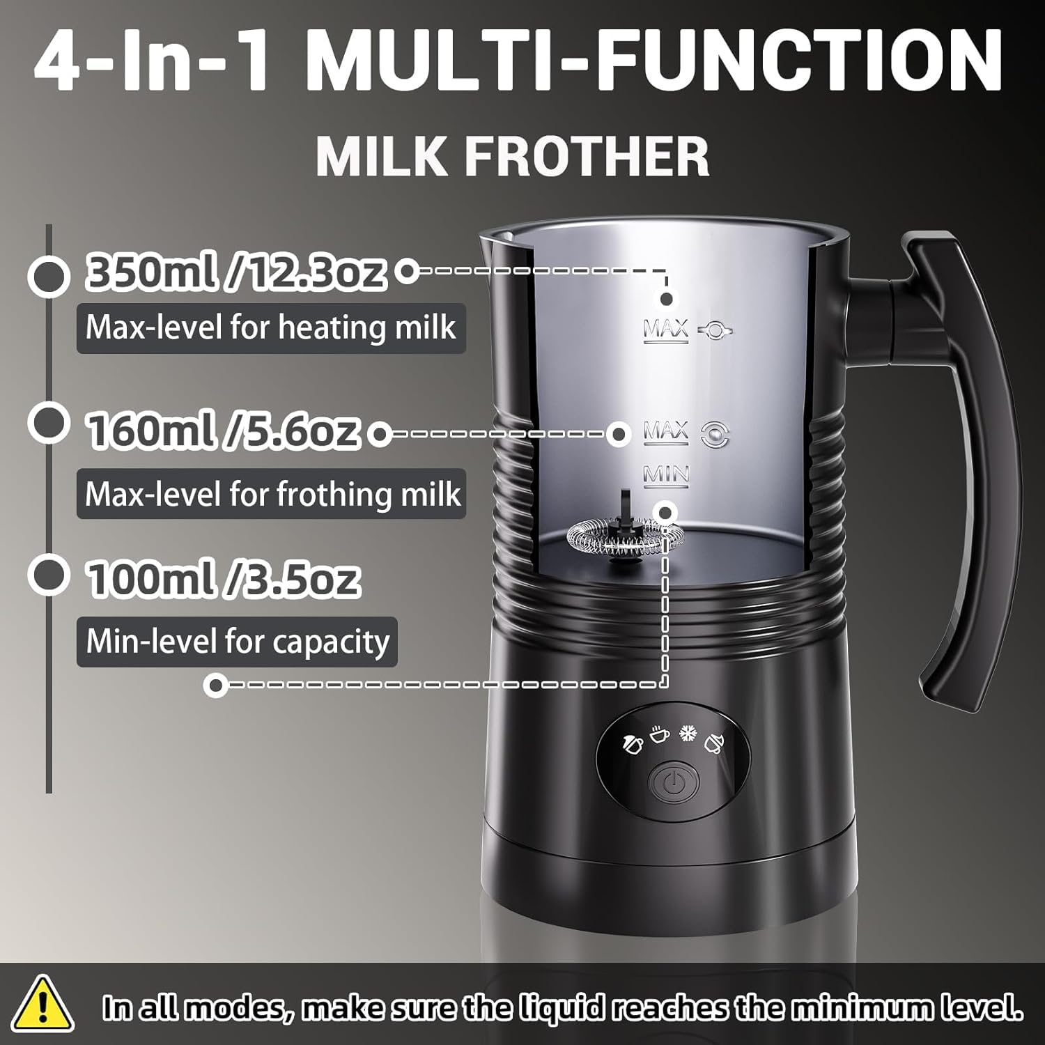 Electric Milk Frother 11.8oz/350ml - Automatic Hot & Cold Foam Maker for Coffee, Latte, Cappuccino - Milk Steamer for Perfect Froth at Home or Café