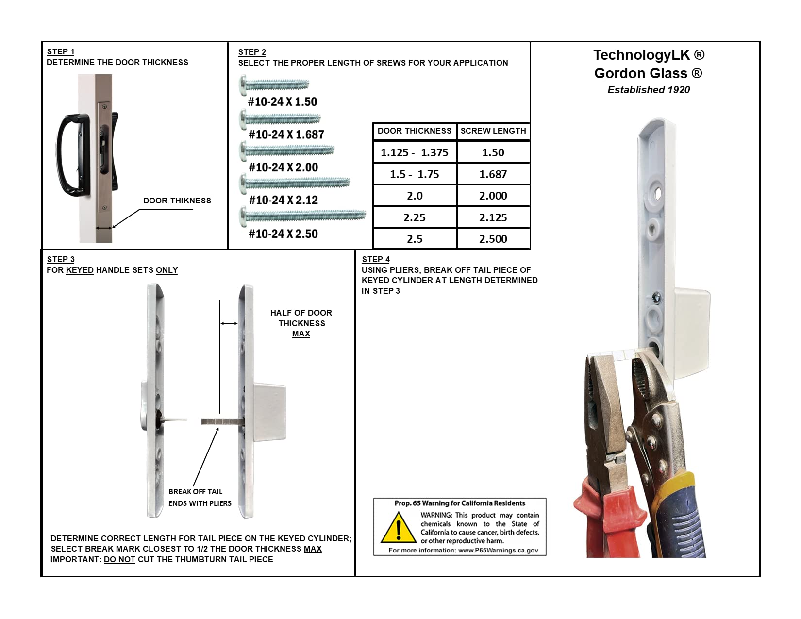 Gordon Glass STB Sliding Glass Patio Door Handle Kit with Mortise Lock & Keeper - White B-Position Keyed Entry - Perfect for Patio, Balcony & Backyard Security