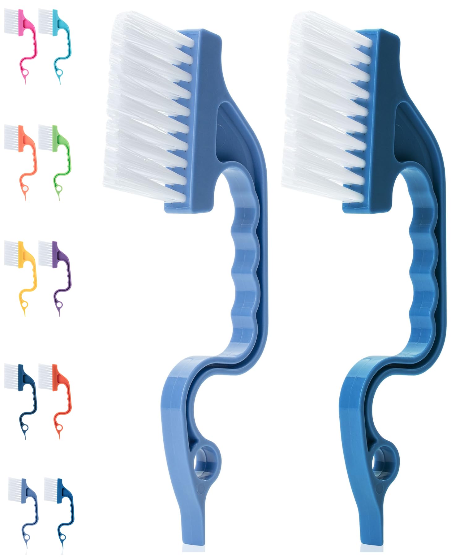 **2-Pack Slick Window Track Cleaning Brush with Ergonomic Blue Handle & Built-in Scraper - Multi-Purpose Cleaning Tool for Windows, Sliding Doors, and Home Maintenance**    *(Perfect for Deep Cleaning Window Tracks, Sliding Door Grooves, and Hard-to-Reach Areas at Home or Office)*