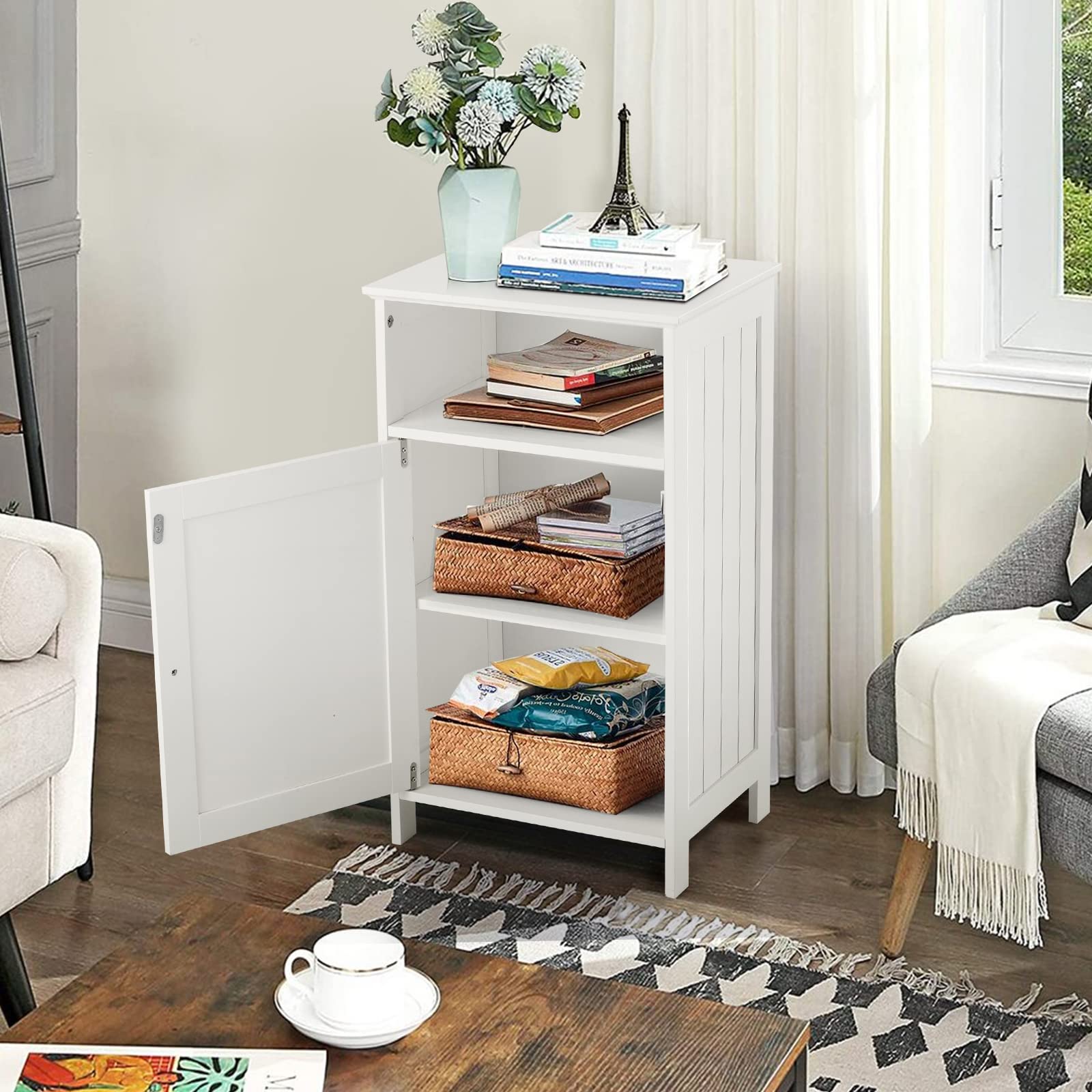 Safeplus Small Floor Storage Cabinet with Drawer & Door - White Bathroom Organizer for Toiletries, Towels & Cleaning Supplies | Perfect for Bathroom, Laundry Room & Small Space Organization