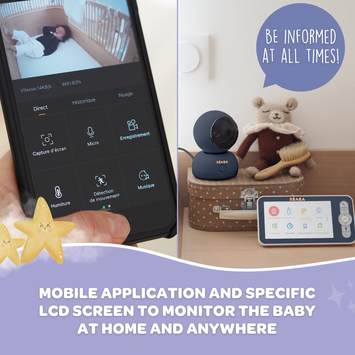 Beaba Zen Premium WiFi Baby Monitor with 5-Inch 720P HD Color Screen, Two-Way Audio & Night Vision - Ideal for Nursery, Bedroom, and Travel Use