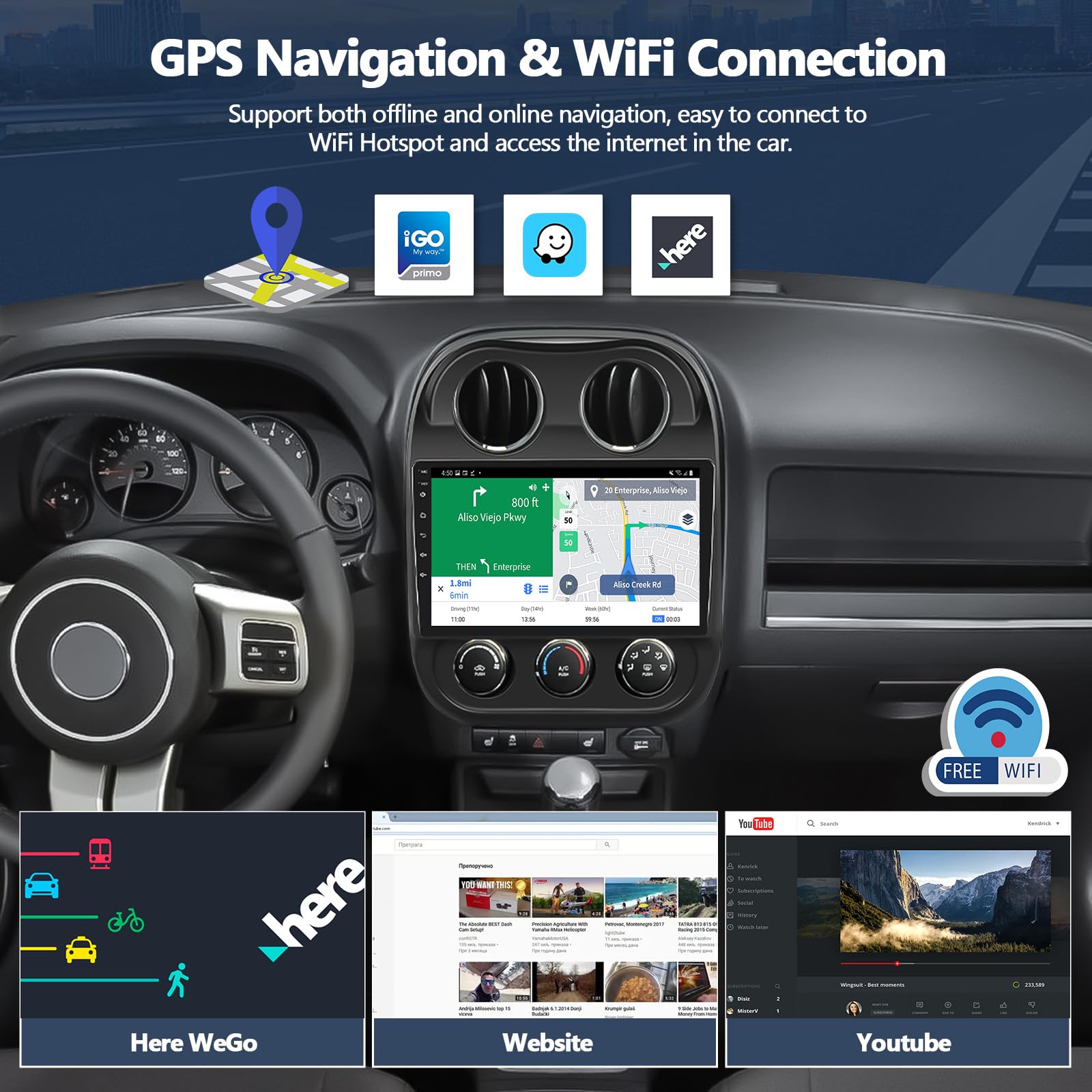 2011-2017 Jeep Compass Patriot Android 11 Car Stereo with 10.1