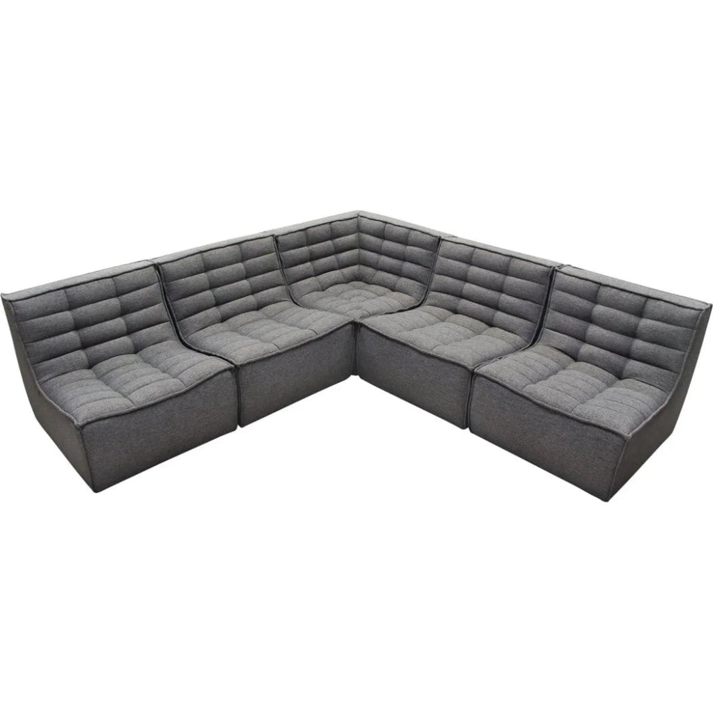 5-Piece Grey Corner Modular Sectional Sofa Set - Modern L-Shaped Couch for Living Room, Lounge & Home Theater