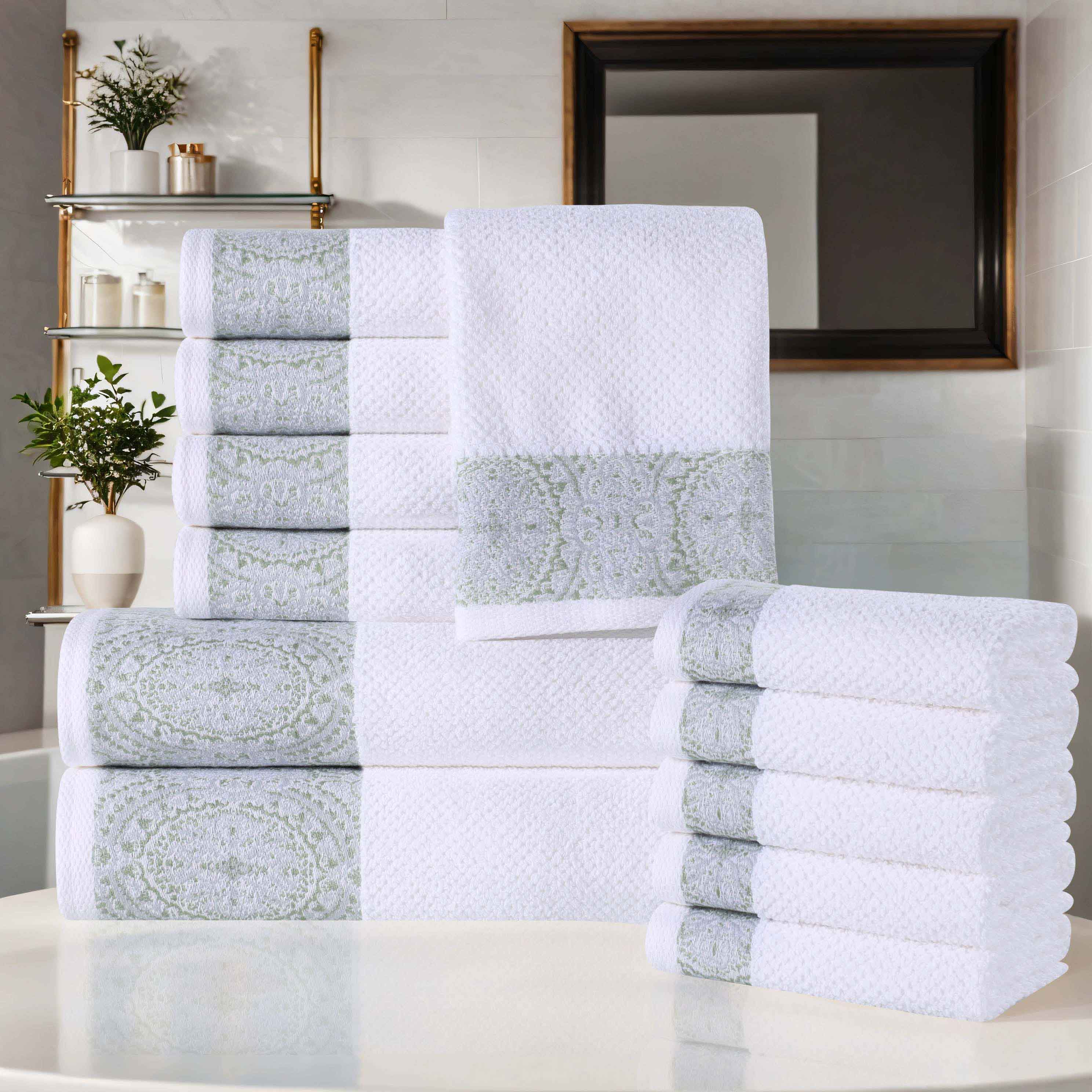 Premium 12-Piece Medallion Cotton Jacquard Towel Set - Soft, Absorbent & Luxurious Bath, Beach & Spa Towels for Home & Hotel Use