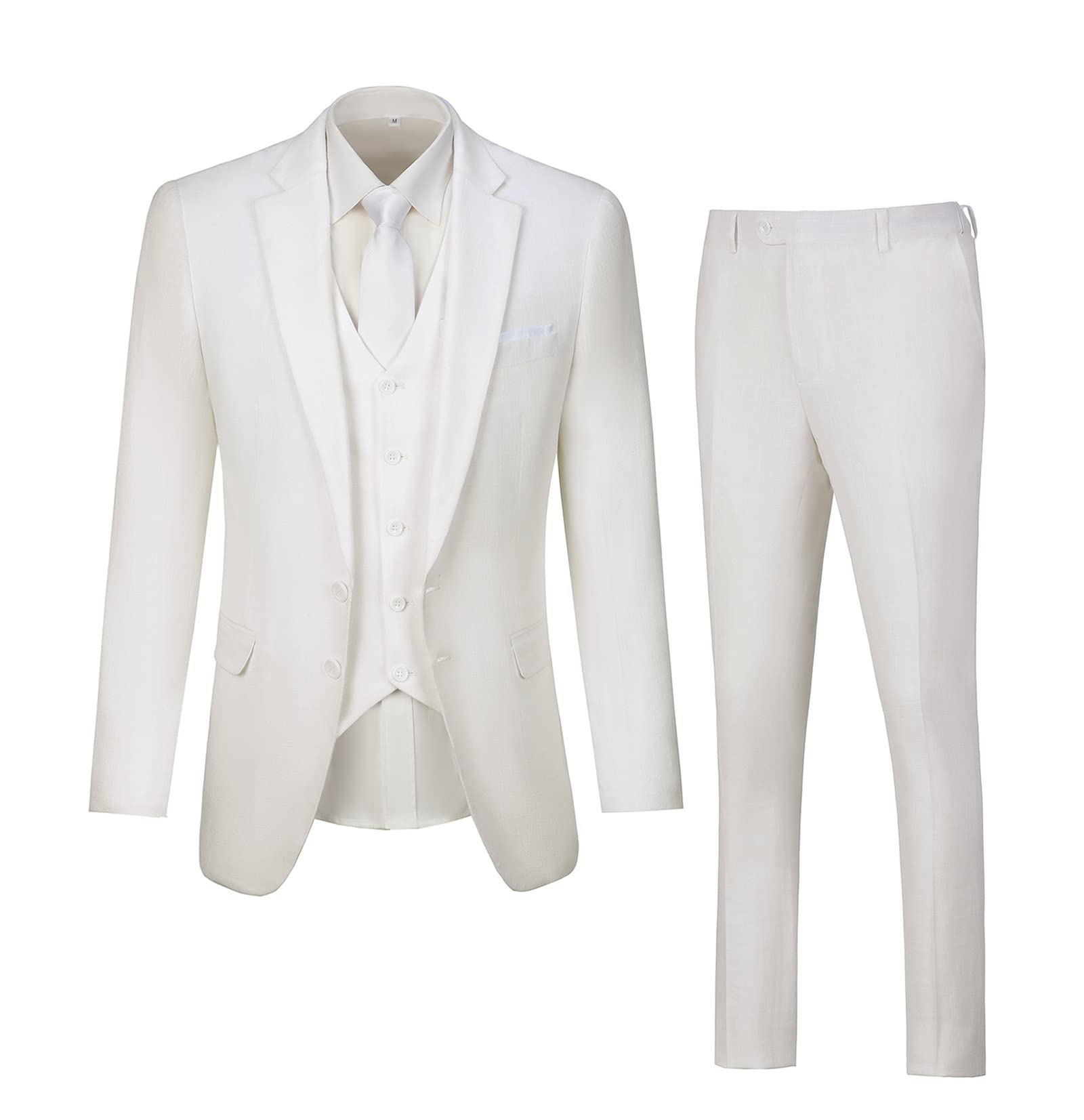 Men's Slim Fit Linen 3-Piece Wedding Suit - Blazer, Pants & Vest Set for Groomsmen, Prom & Formal Events | Breathable Summer Tuxedo for Weddings, Parties & Special Occasions