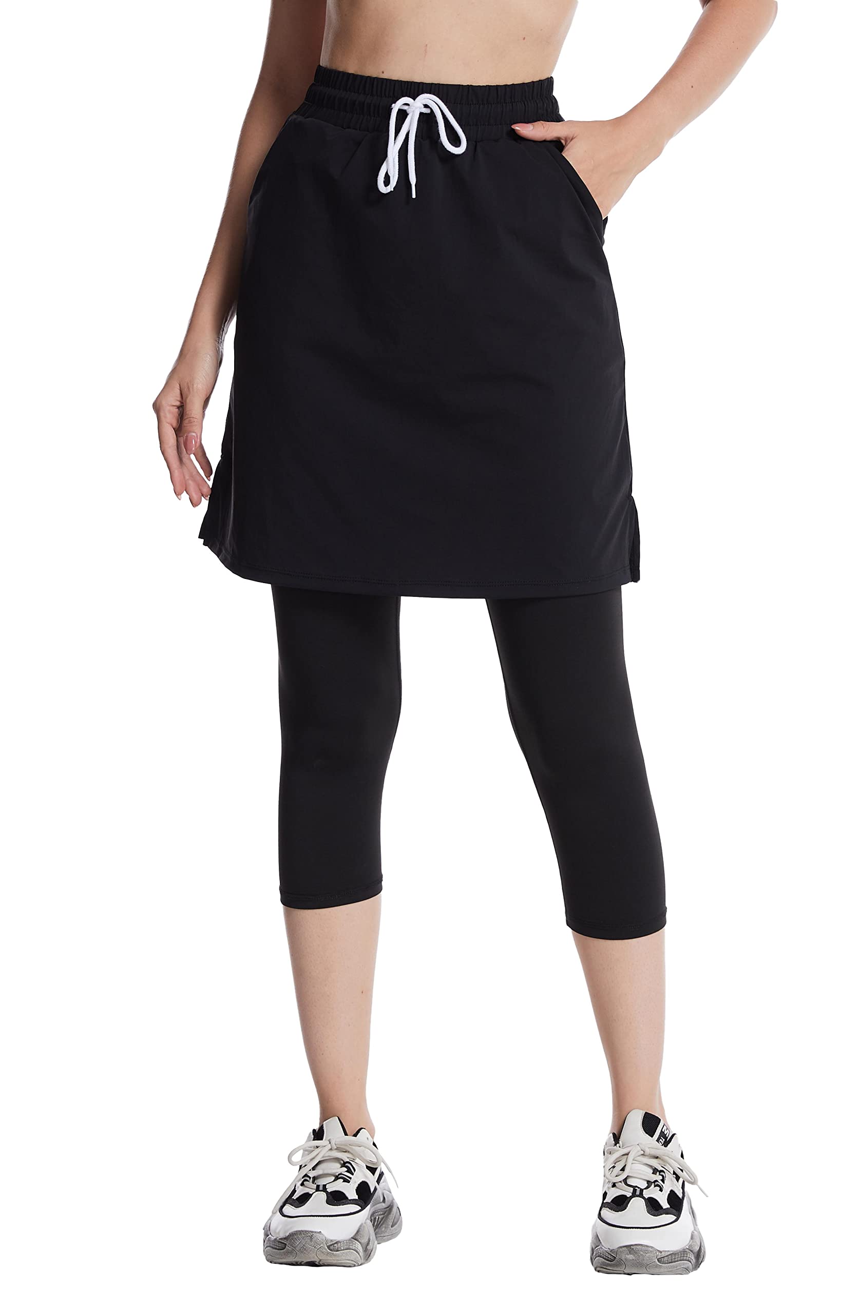 Cityoung Women's Athletic Skirt with Attached Leggings - Modest Capri Skirt Leggings for Workout, Yoga & Casual Wear