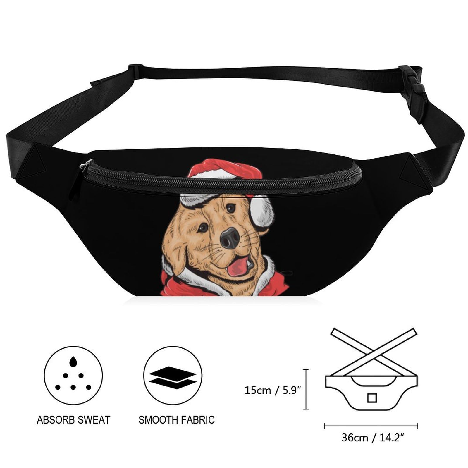 **Santa Golden Retriever Belt Bag - Adjustable Waist Pouch & Crossbody Bag for Women & Men - Perfect for Festive Outfits, Travel & Outdoor Activities**