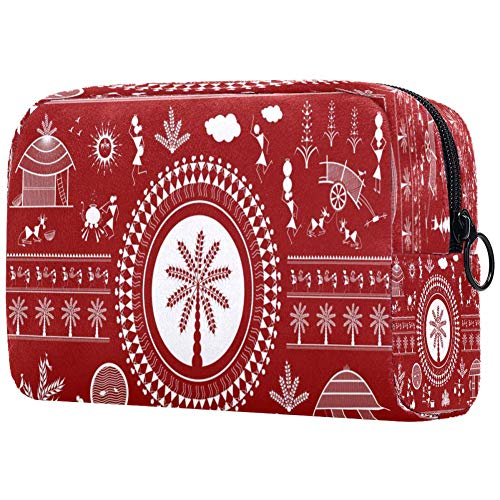 Indian Tribal Painting Cosmetic Bag - Waterproof Makeup Pouch & Travel Toiletry Organizer for Women & Girls | Perfect for Vacation, Gym, Daily Use