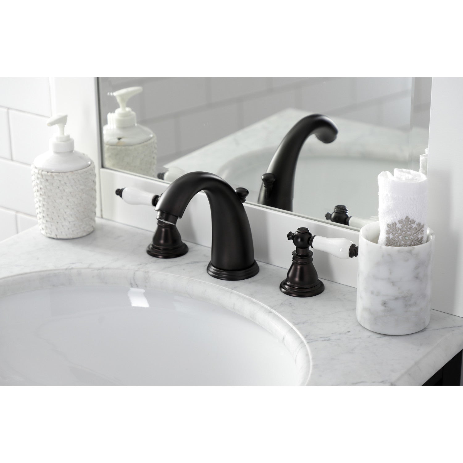 Patriotic American KB985APL Oil Rubbed Bronze Widespread Bathroom Faucet - 3 Hole Deck Mount with Pop Up Drain - Perfect for Vintage & Farmhouse Style Bathrooms