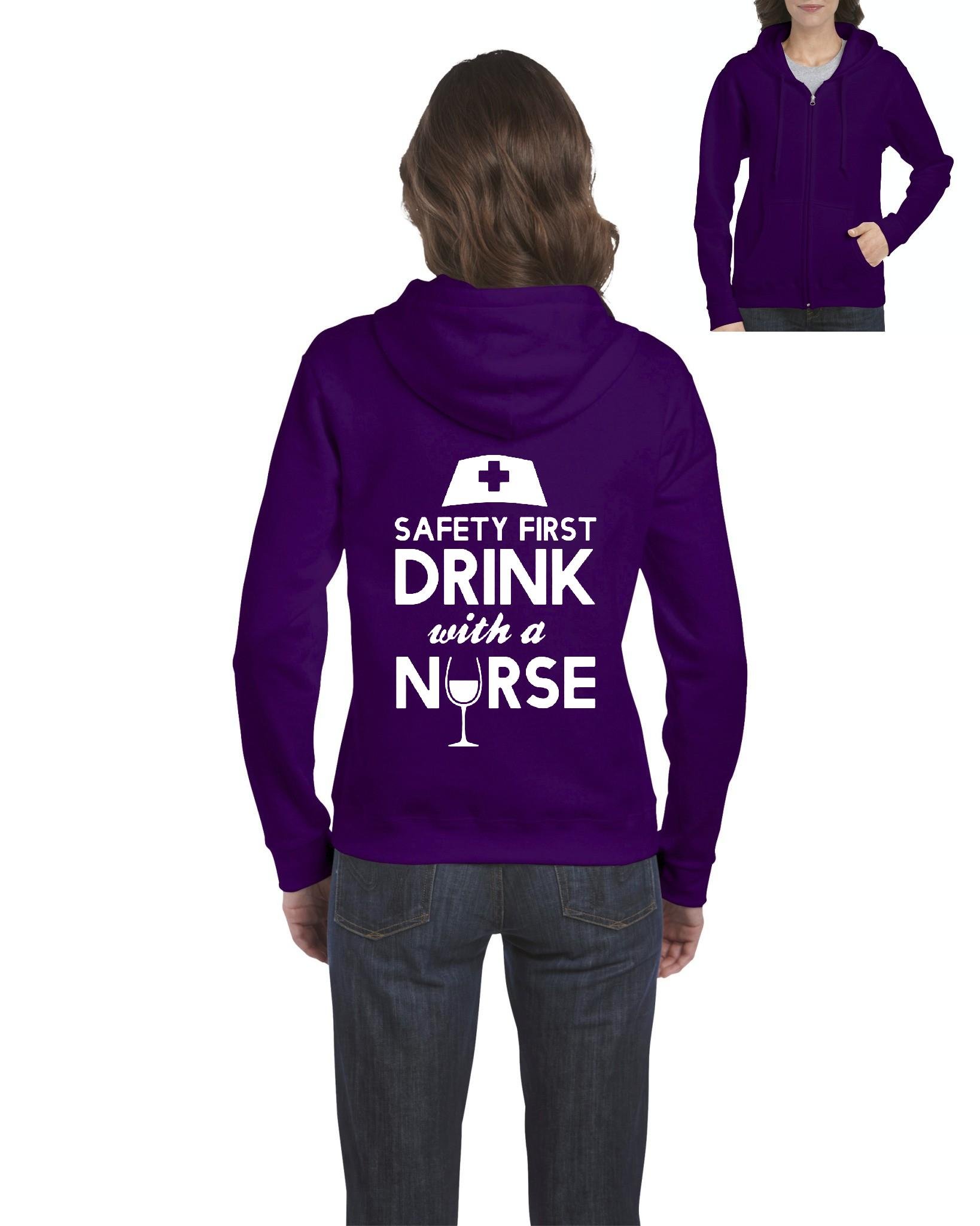 Safety First Nurse Drinking Gift - Funny EMT RN Doctor Zip Up Sweater for Women | Perfect for Nurses Week, Medical Appreciation Gifts & Healthcare Worker Outfits