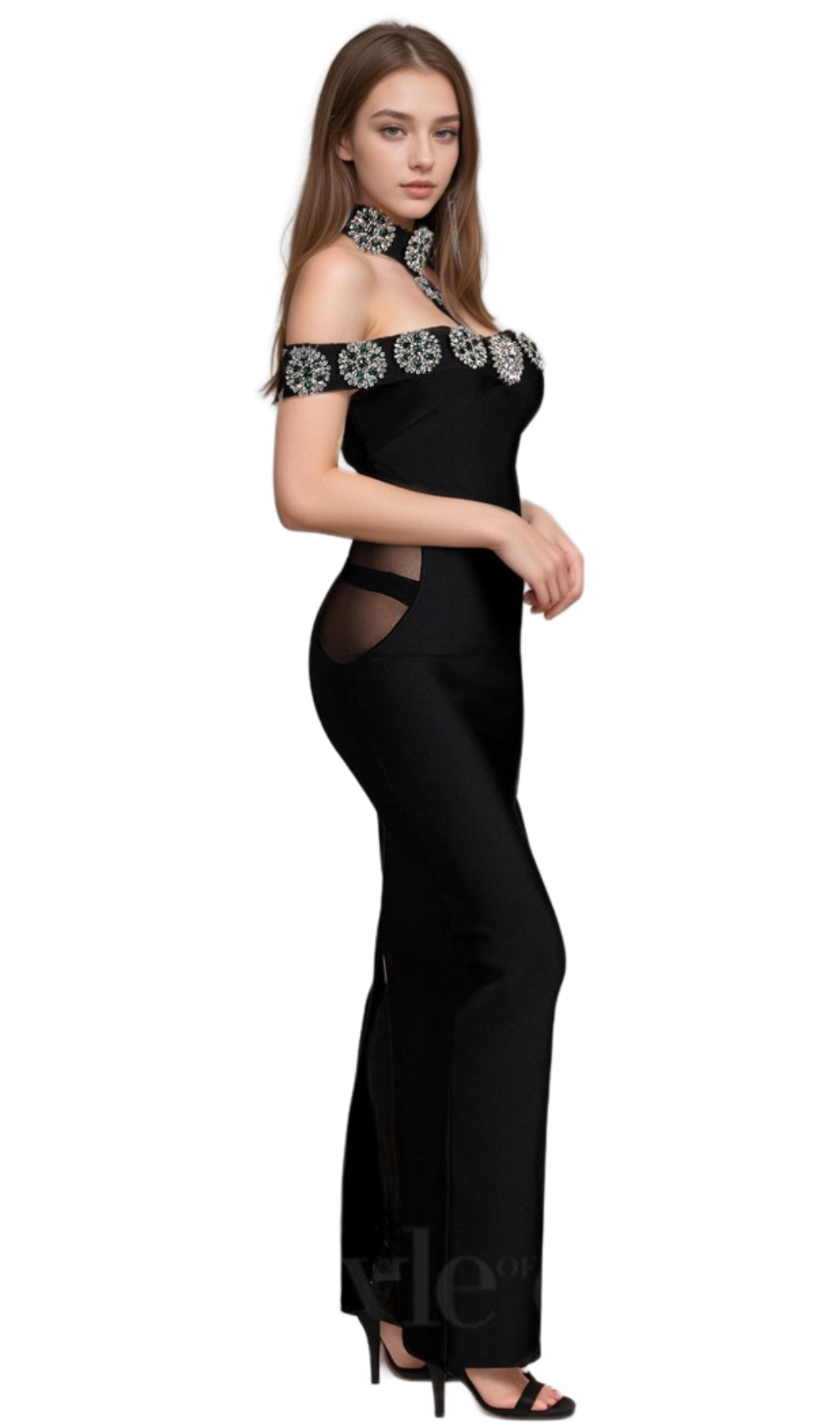 Alberta Palanee Halter Diamond Bodycon Dress with Gloves - Elegant Evening Gown for Parties, Prom, Cocktail Dresses & Special Occasions