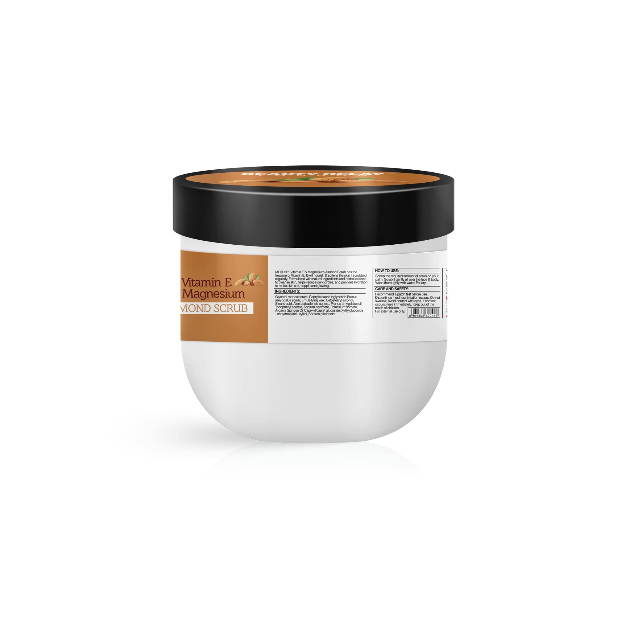 BEAUTYRELAY LONDON Vitamin-E Magnesium Almond Face Scrub - Brightens Complexion, Smooths & Nourishes Skin, Deep Moisturizer - Skin Lightening Exfoliator (180g) - Perfect for Daily Skincare Routine & Glowing Skin