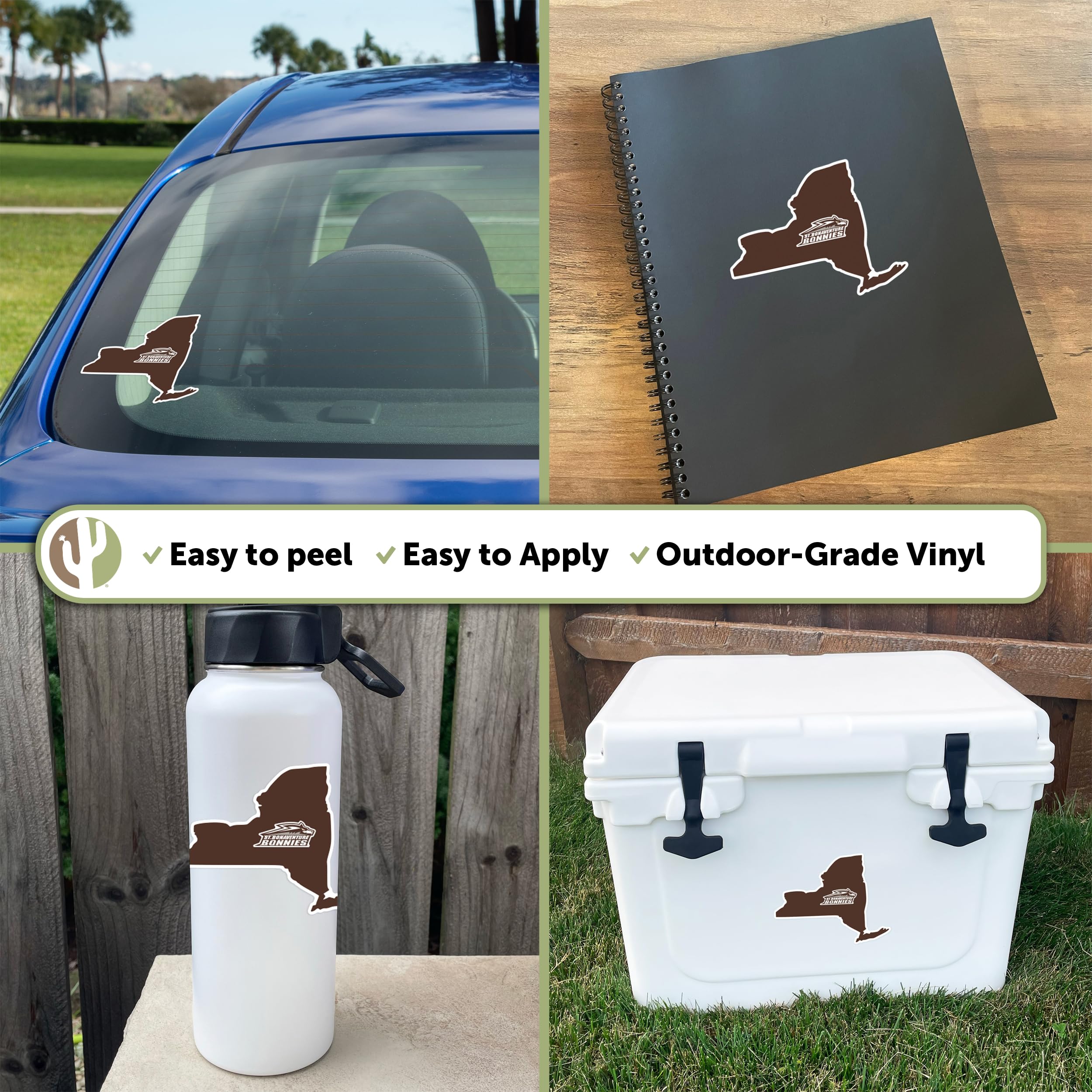 Desert Cactus St. Bonaventure University Sticker - Bonnies Bonas SBU Vinyl Decal for Laptop, Water Bottle, Car & Scrapbook - Perfect for College Pride, Dorm Decor & Fan Gifts (State Border Design)