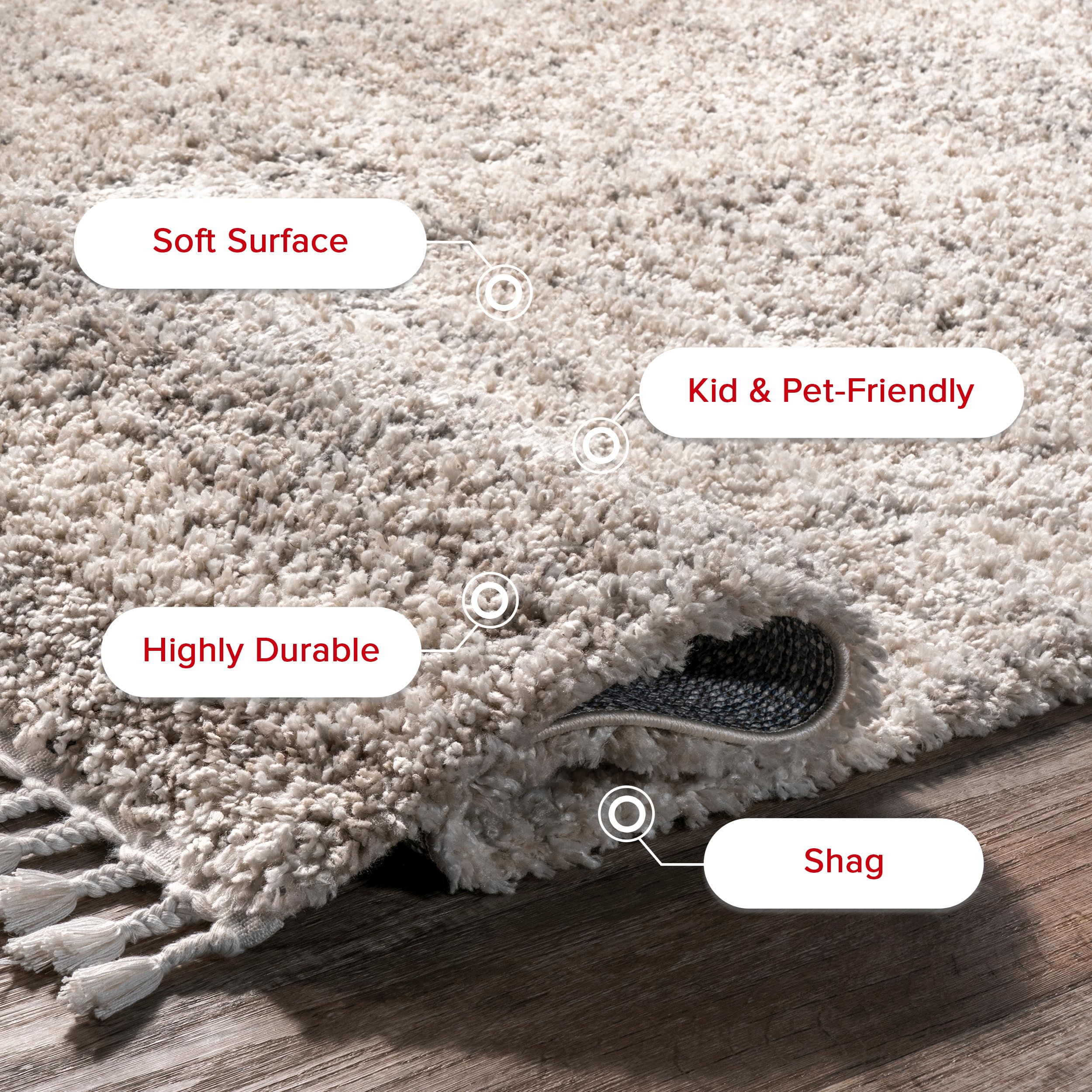 nuLOOM Brooke Shag Tasseled Area Rug - Soft Plush 7x9 Oval Ivory Rug for Living Room, Bedroom, Dining Room & Nursery | Cozy Home Decor, Perfect for Family Gatherings & Relaxation