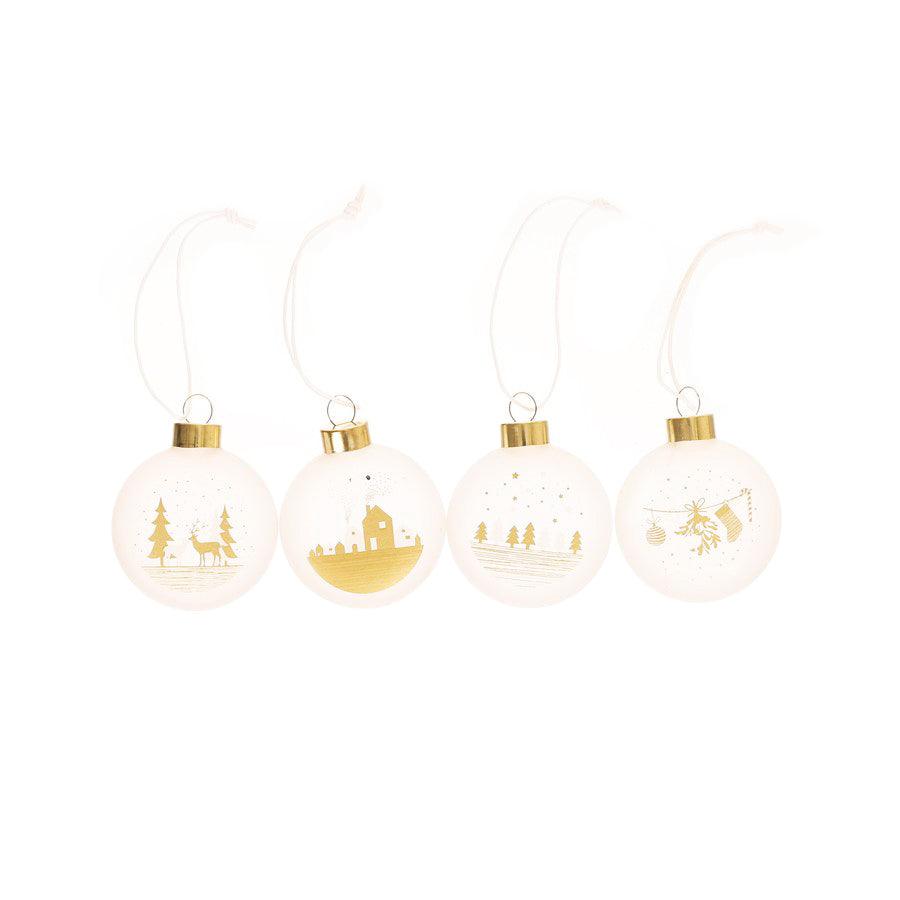 Frosted Glass Christmas Ornament Ball Set - 5cm, 4Pcs, White & Gold (32g) - Perfect for Holiday Tree Decorations, Gift Wrapping & Festive Home Decor
