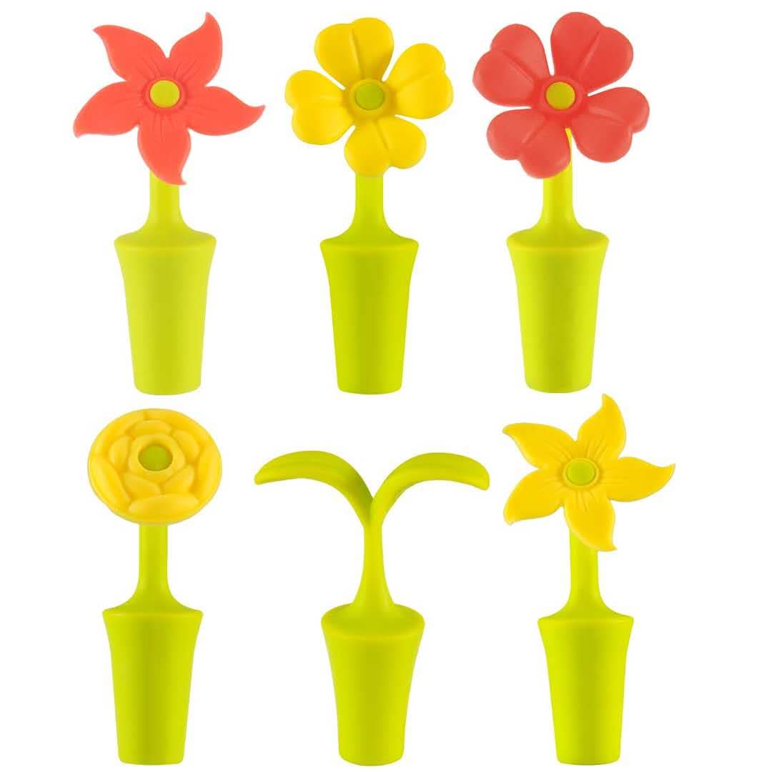6-Pack Silicone Wine Stoppers - Colorful Flower Design for Wine Bottles | Perfect for Parties, Gifts & Home Bar Accessories
