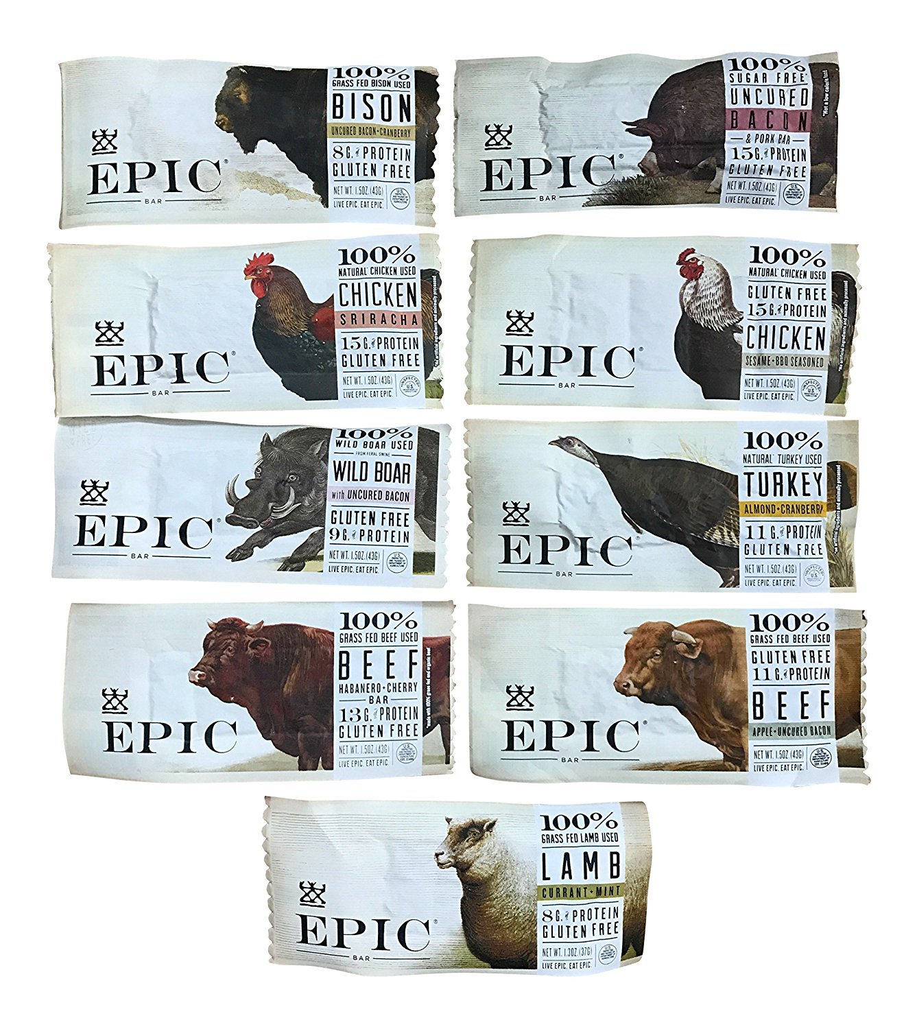 Epic Bars Variety Pack - 9 Delicious Flavors (9 Pack) | High-Protein, Gluten-Free Snacks for Hiking, Camping & On-the-Go Energy | Paleo & Keto Friendly