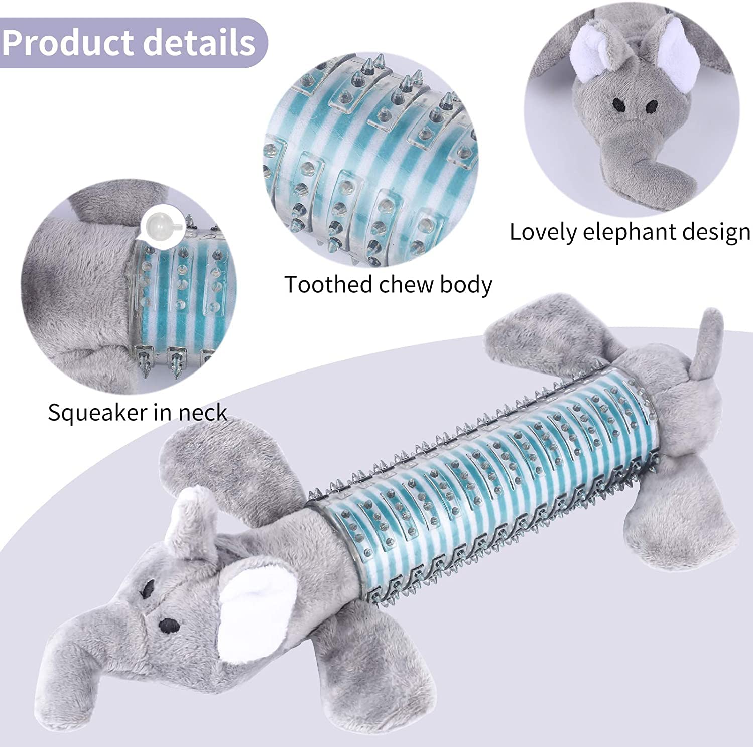 **3 Pack Plush Squeaky Dog Chew Toys – Indestructible & Durable Dental Chew Toys for Small & Medium Dogs – Natural Material Puppy Toothbrush Toys (Gray) – Perfect for Teething, Playtime & Dental Care**