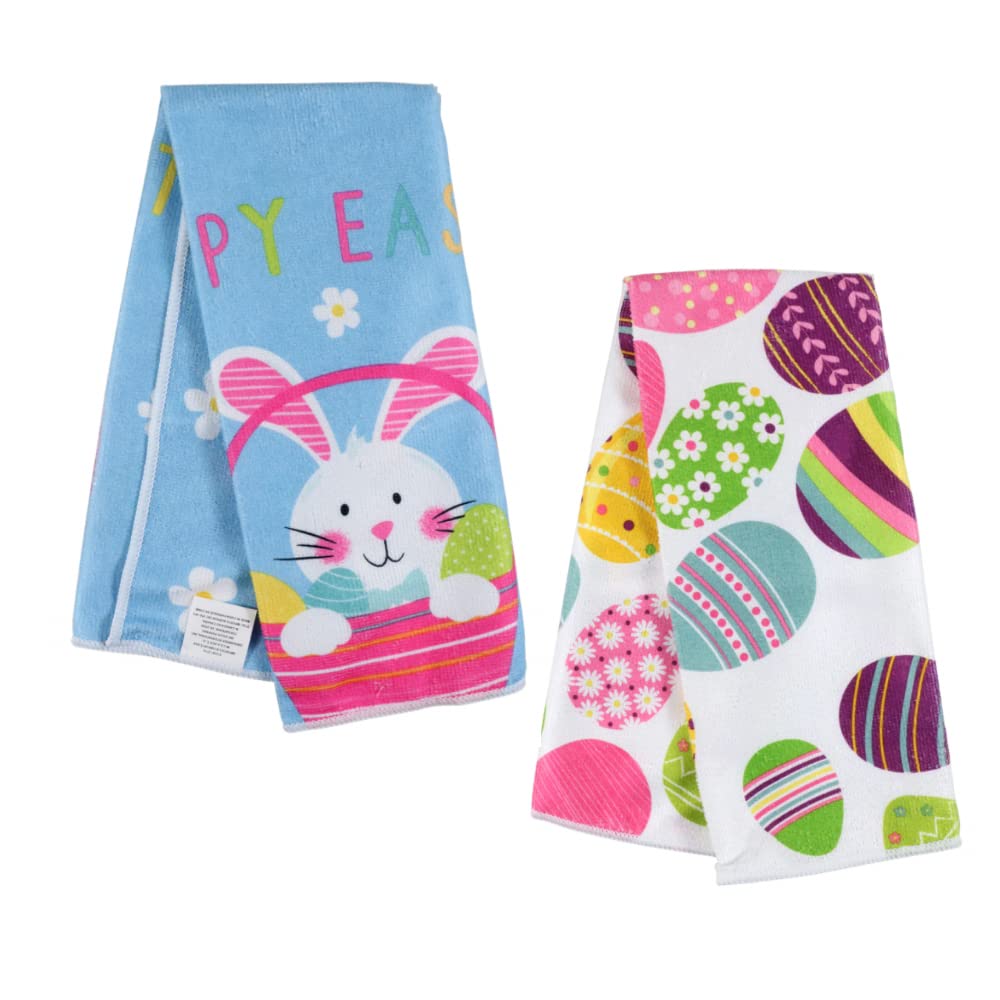 Easter Dish Towels Set of 2 - Bunny Decorative Kitchen & Bathroom Hand Towels for Spring - Perfect for Easter Decor, Holiday Hosting & Festive Kitchen Gifts