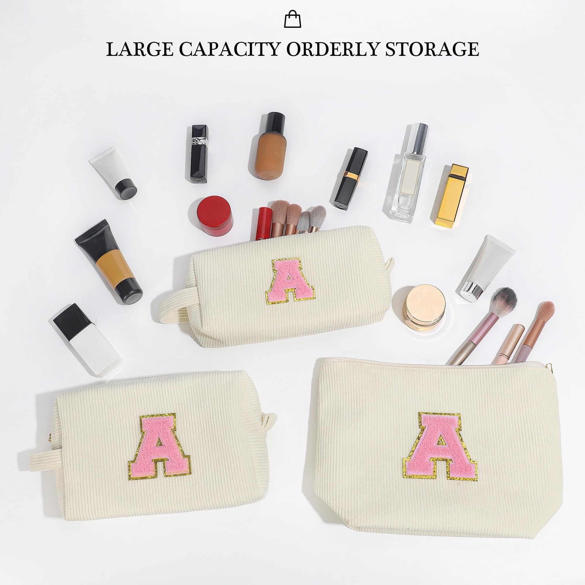 Personalized Initial Makeup Bag for Women & Teens - Cute Mini Cosmetic Travel Pouch with Monogram Letter | Perfect Gift for Her, Best Friend, Teacher Birthday | Great for Daily Use, Travel, School & Work Essentials