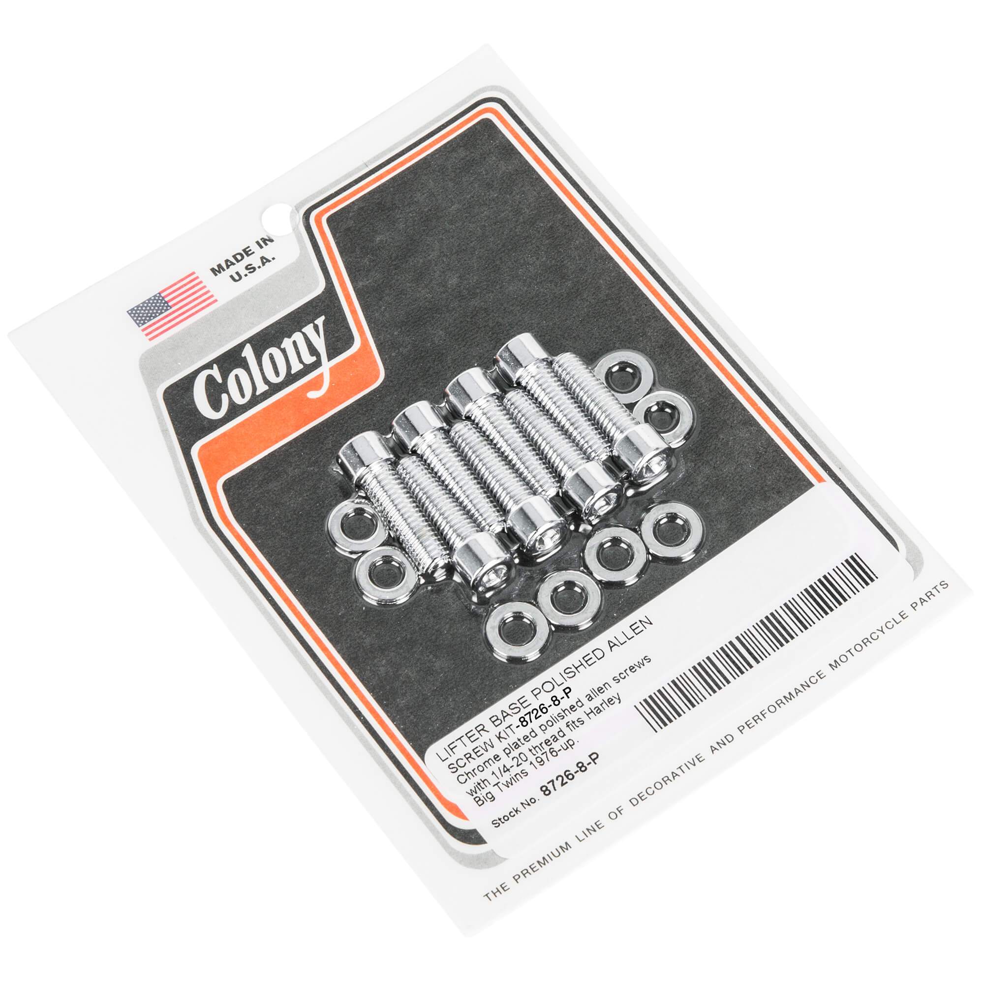 8P Lifter Base Smooth Allen Screw Kit for 1976-Up Harley Davidson Big Twin Motorcycles - Chrome Plated Replacement Parts for Engine Maintenance & Performance Upgrade